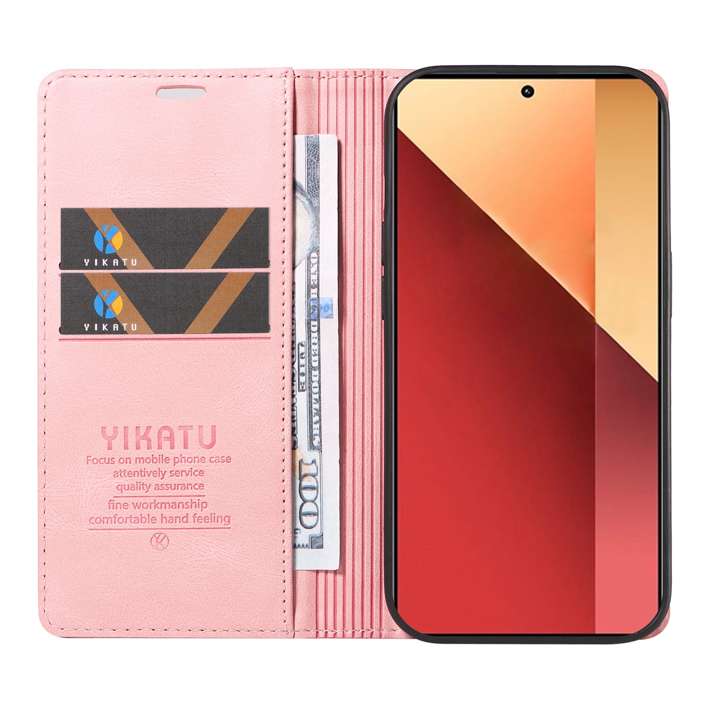 YIKATU YK-004 For Xiaomi Redmi Note 13 Pro 4G / Poco M6 Pro 4G Case Leather Skin-touch Phone Cover - Pink