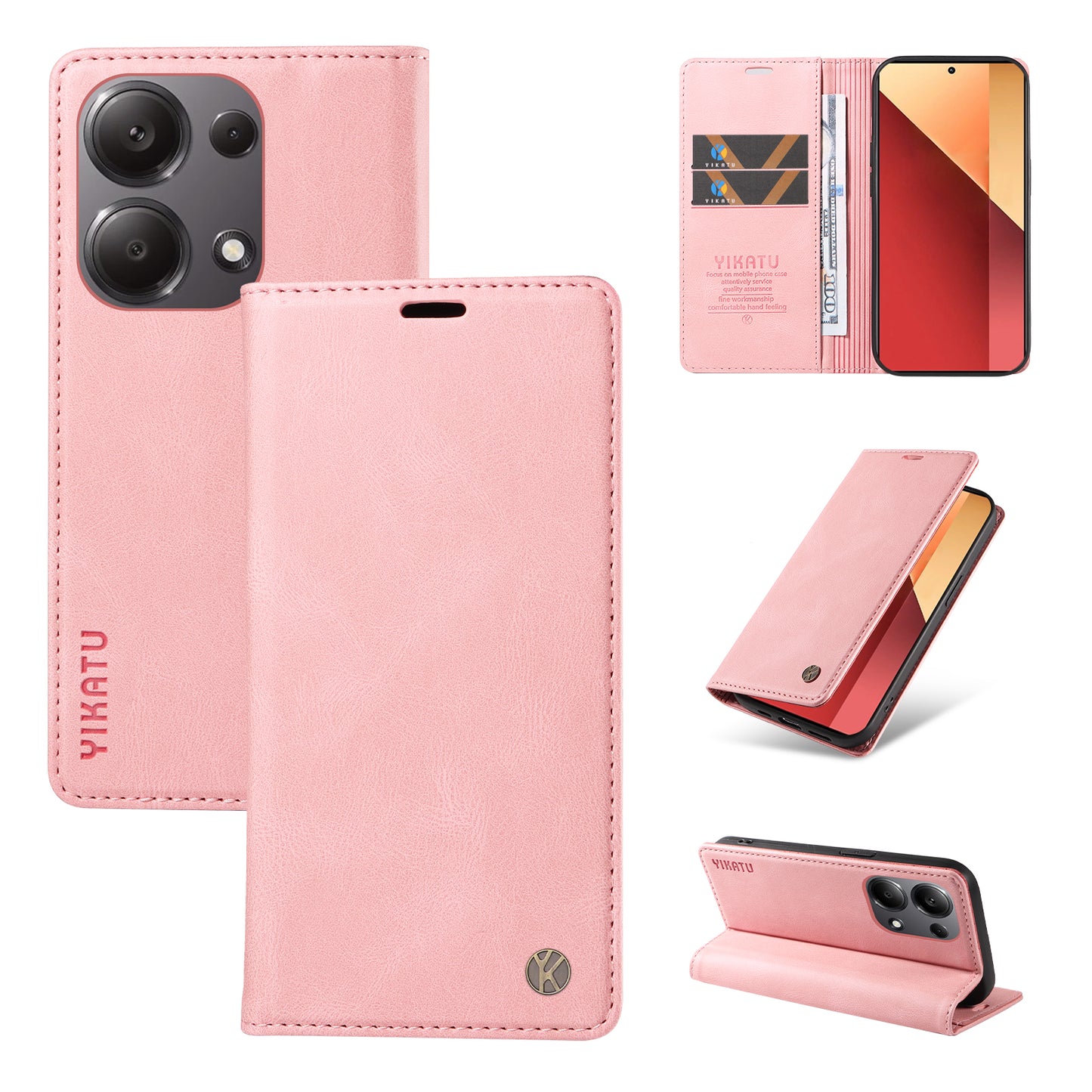 YIKATU YK-004 For Xiaomi Redmi Note 13 Pro 4G / Poco M6 Pro 4G Case Leather Skin-touch Phone Cover - Pink