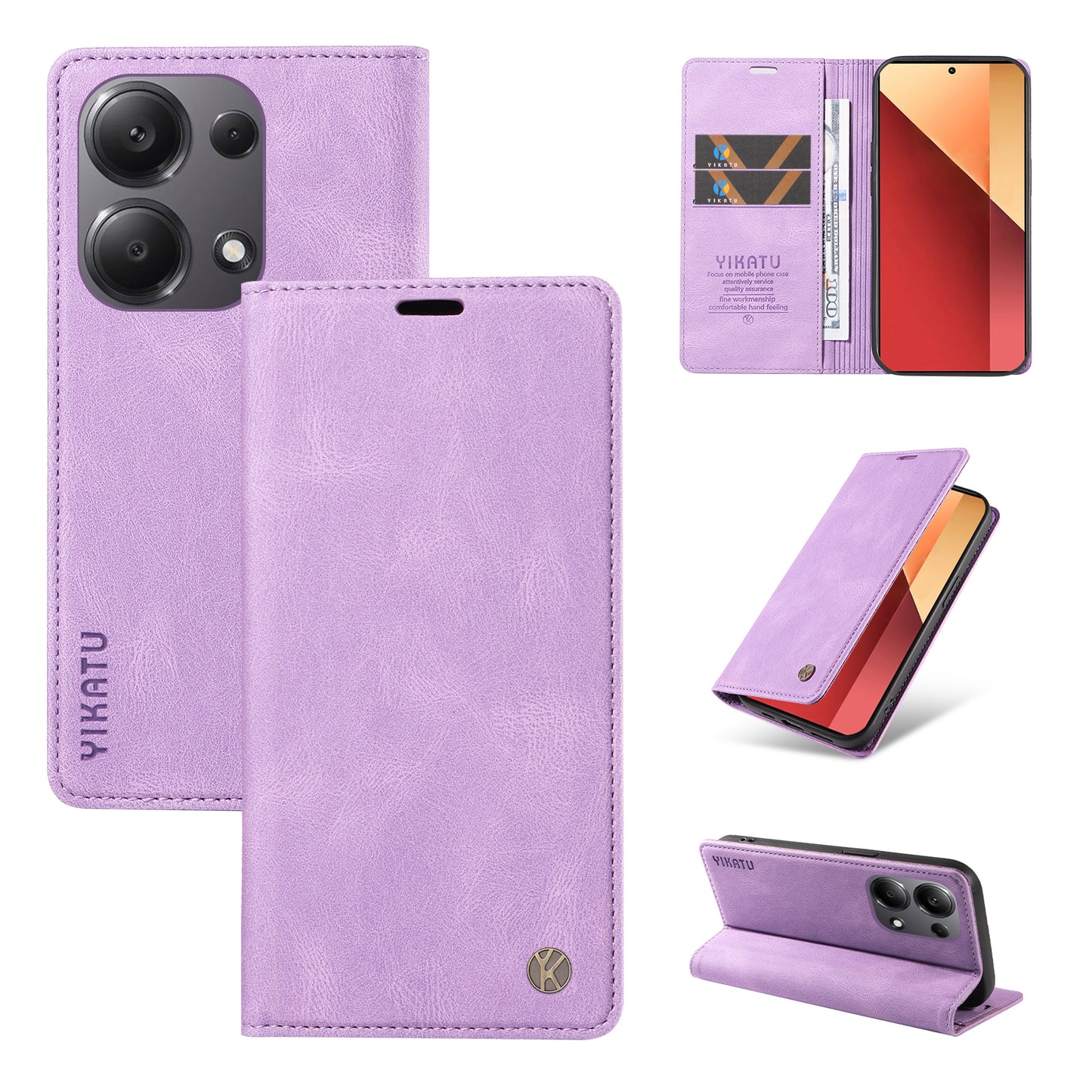 YIKATU YK-004 For Xiaomi Redmi Note 13 Pro 4G / Poco M6 Pro 4G Case Leather Skin-touch Phone Cover - Purple