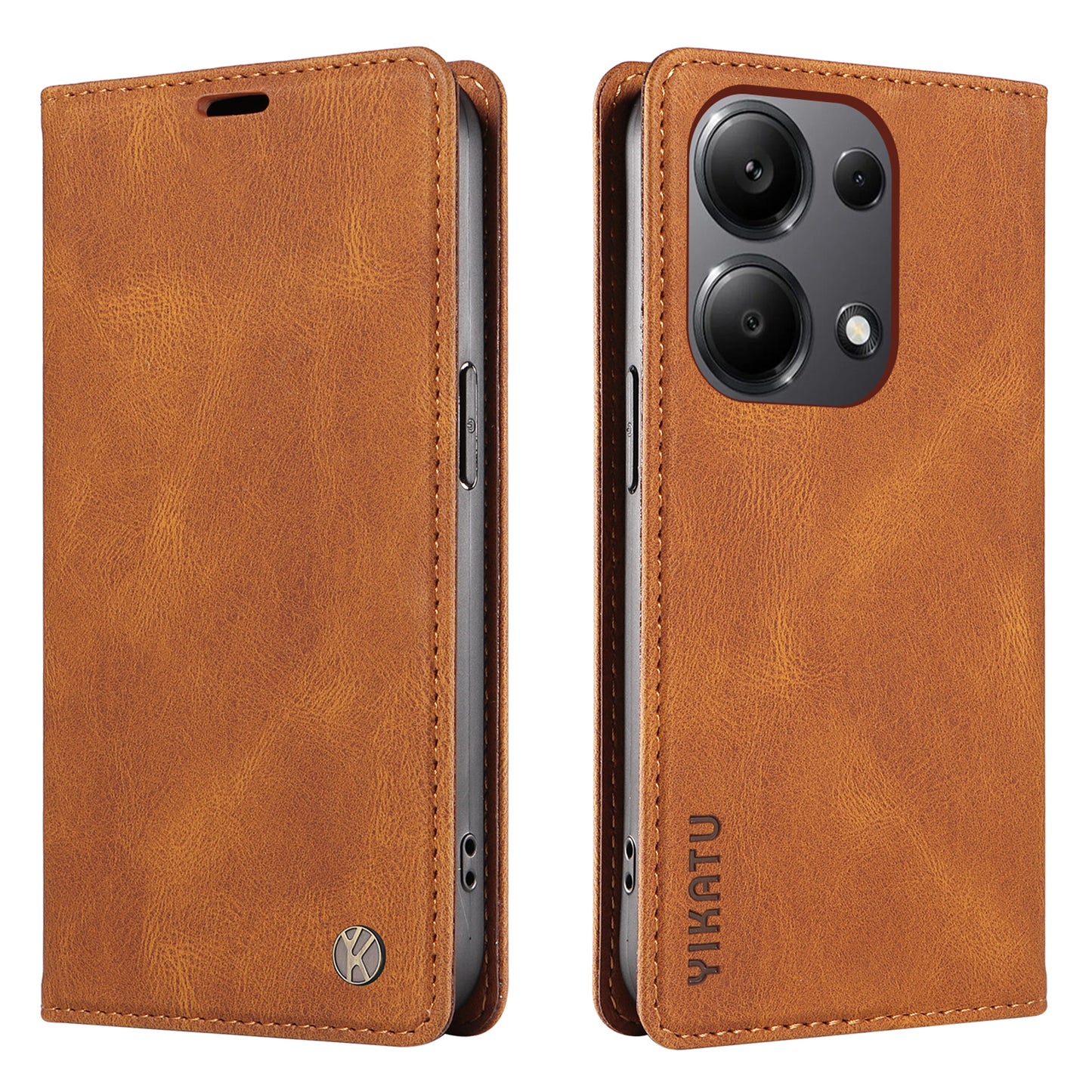 YIKATU YK-004 For Xiaomi Redmi Note 13 Pro 4G / Poco M6 Pro 4G Case Leather Skin-touch Phone Cover - Brown