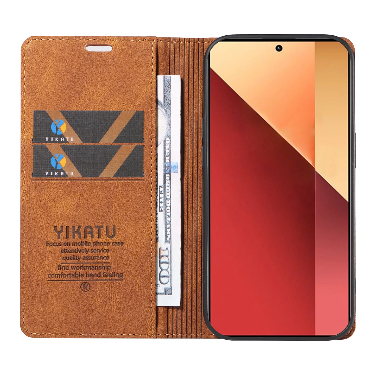YIKATU YK-004 For Xiaomi Redmi Note 13 Pro 4G / Poco M6 Pro 4G Case Leather Skin-touch Phone Cover - Brown