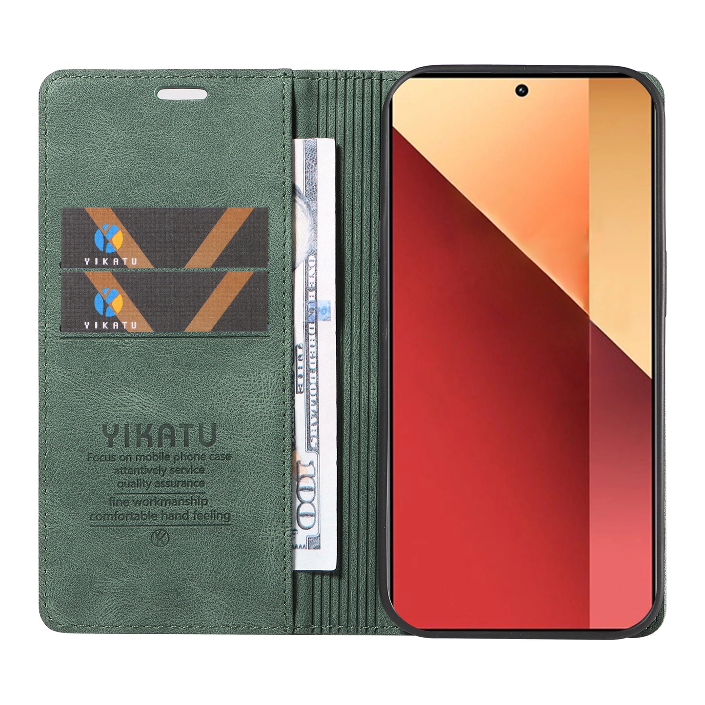 YIKATU YK-004 For Xiaomi Redmi Note 13 Pro 4G / Poco M6 Pro 4G Case Leather Skin-touch Phone Cover - Green
