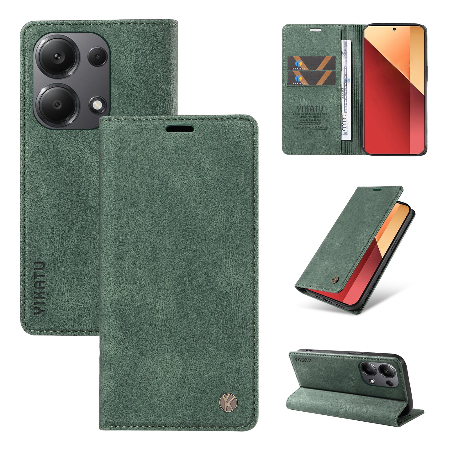 YIKATU YK-004 For Xiaomi Redmi Note 13 Pro 4G / Poco M6 Pro 4G Case Leather Skin-touch Phone Cover - Green