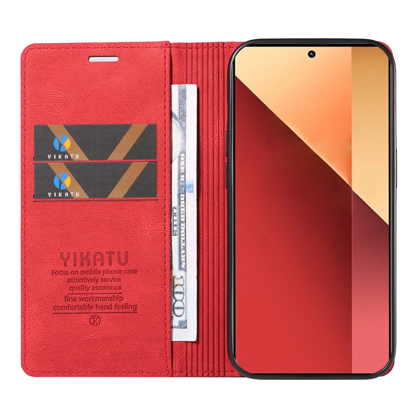 YIKATU YK-004 For Xiaomi Redmi Note 13 Pro 4G / Poco M6 Pro 4G Case Leather Skin-touch Phone Cover - Red