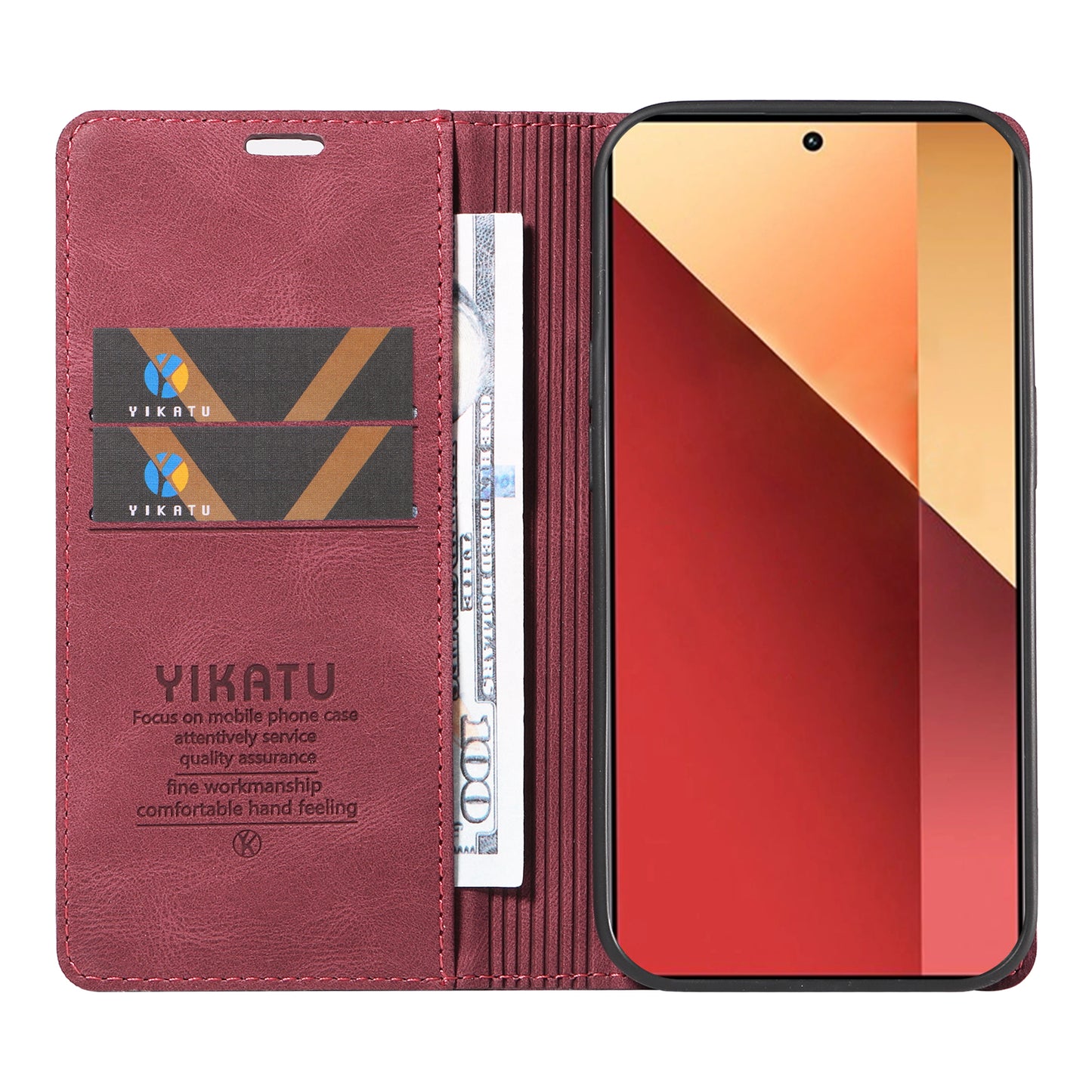 YIKATU YK-004 For Xiaomi Redmi Note 13 Pro 4G / Poco M6 Pro 4G Case Leather Skin-touch Phone Cover - Wine Red