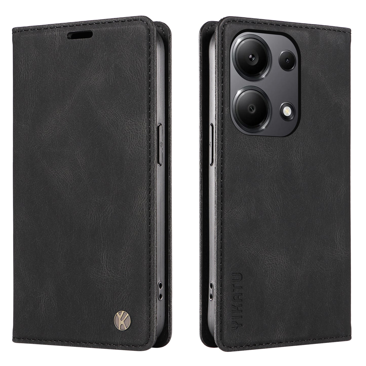 YIKATU YK-004 For Xiaomi Redmi Note 13 Pro 4G / Poco M6 Pro 4G Case Leather Skin-touch Phone Cover - Black