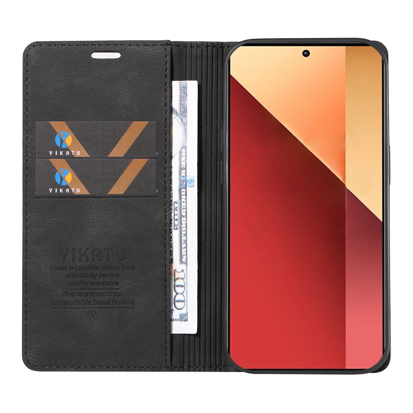 YIKATU YK-004 For Xiaomi Redmi Note 13 Pro 4G / Poco M6 Pro 4G Case Leather Skin-touch Phone Cover - Black