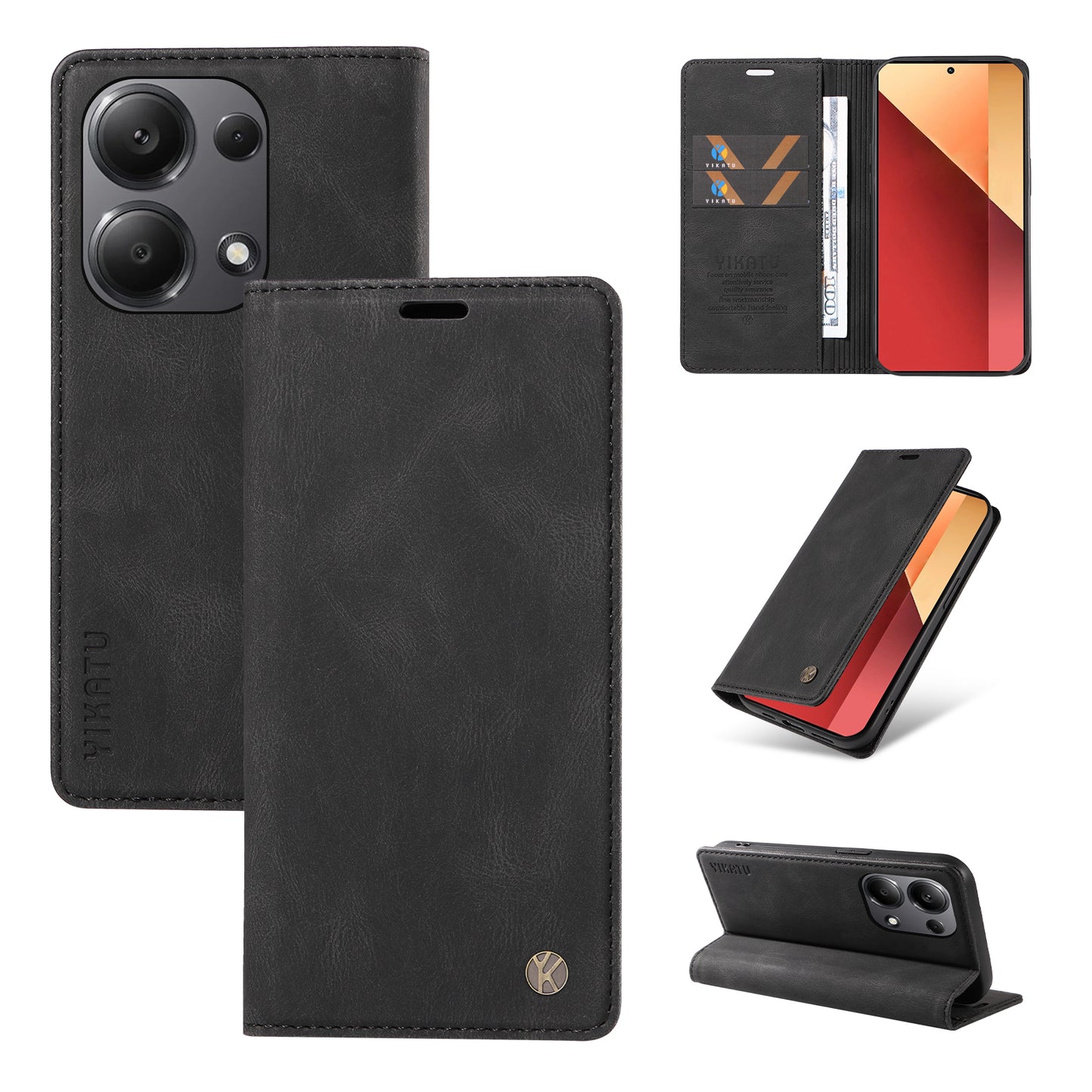 YIKATU YK-004 For Xiaomi Redmi Note 13 Pro 4G / Poco M6 Pro 4G Case Leather Skin-touch Phone Cover - Black