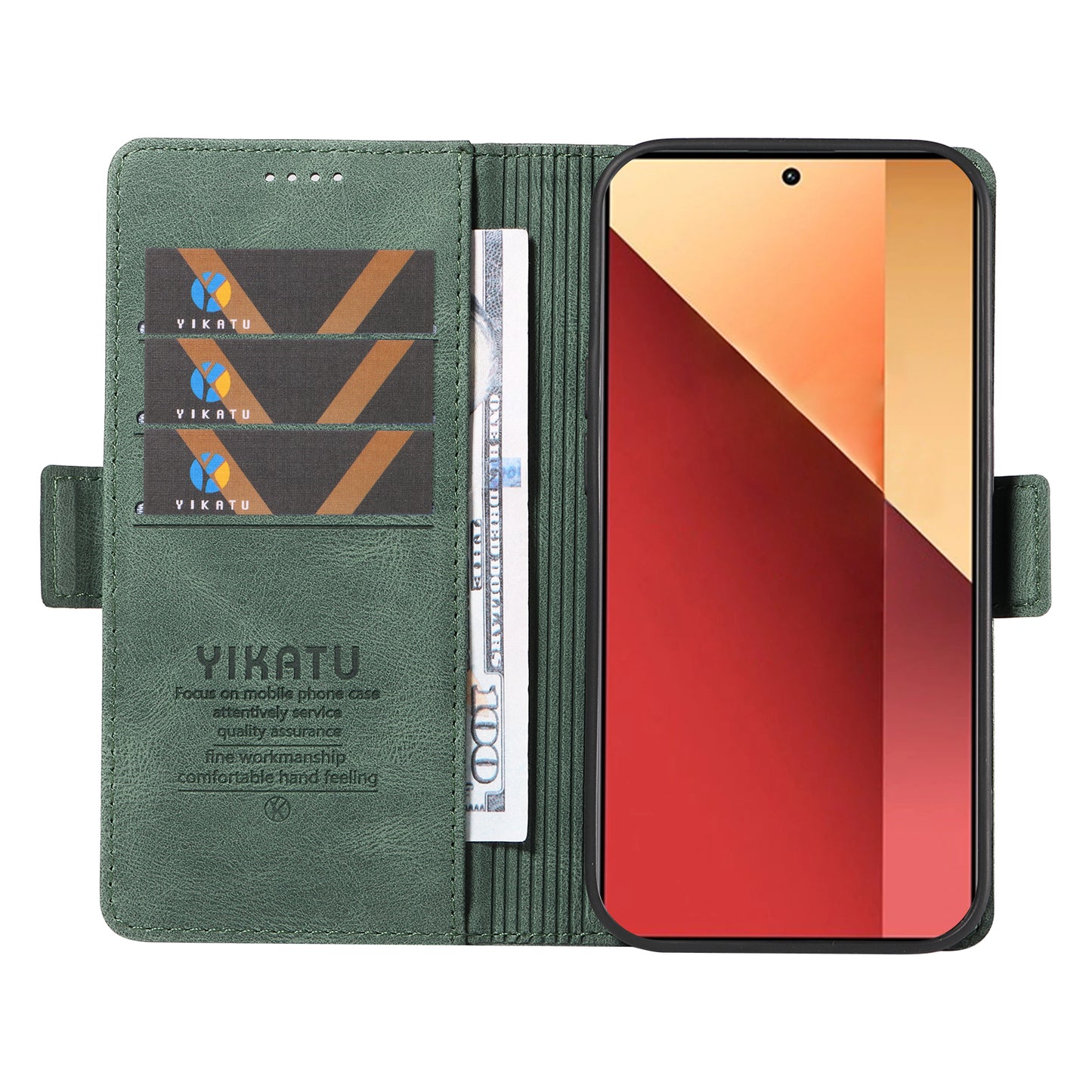 YIKATU YK-005 For Xiaomi Redmi Note 13 Pro 4G / Poco M6 Pro 4G Case Wallet Flip Phone Cover - Green