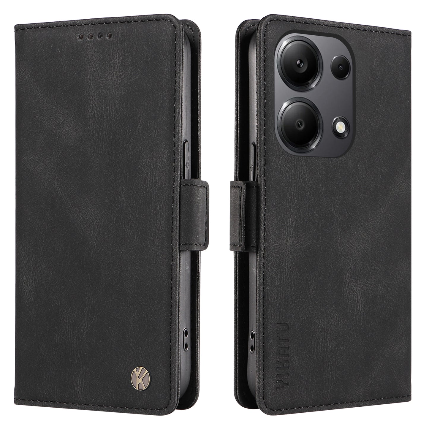 YIKATU YK-005 For Xiaomi Redmi Note 13 Pro 4G / Poco M6 Pro 4G Case Wallet Flip Phone Cover - Black