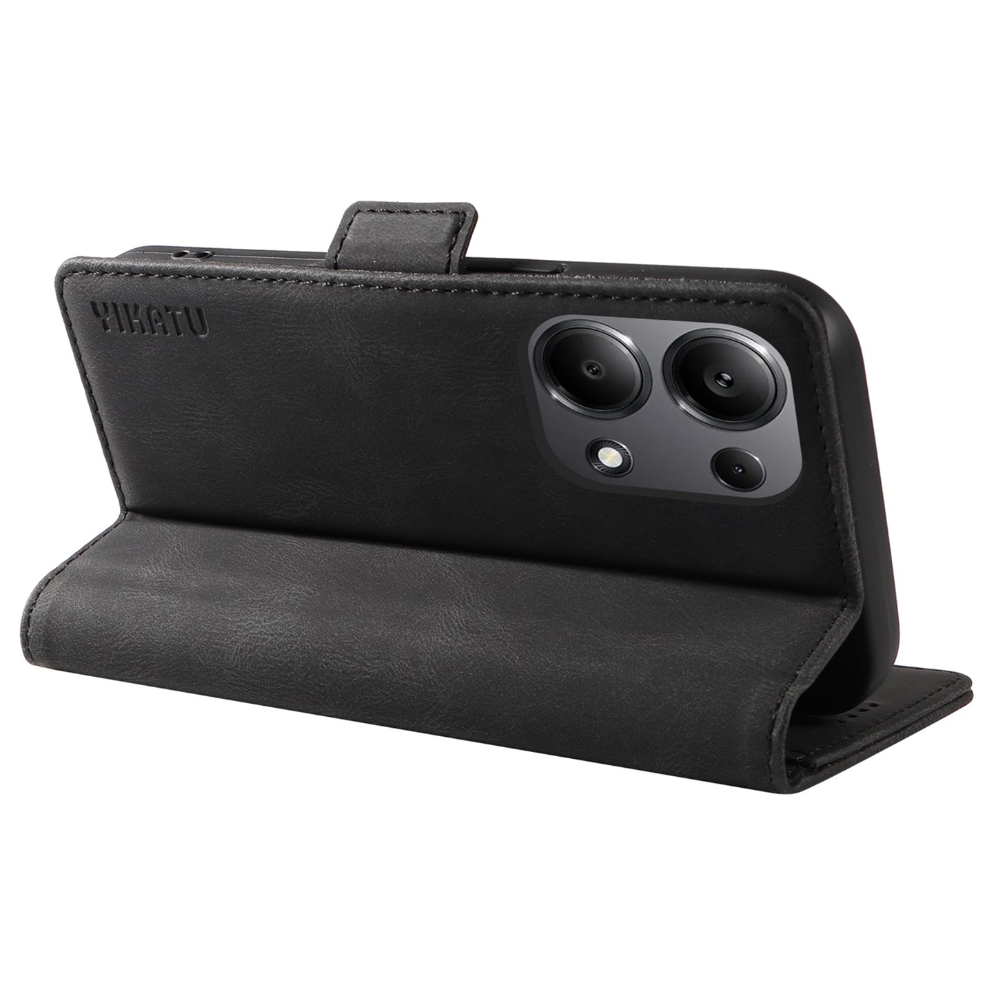 YIKATU YK-005 For Xiaomi Redmi Note 13 Pro 4G / Poco M6 Pro 4G Case Wallet Flip Phone Cover - Black