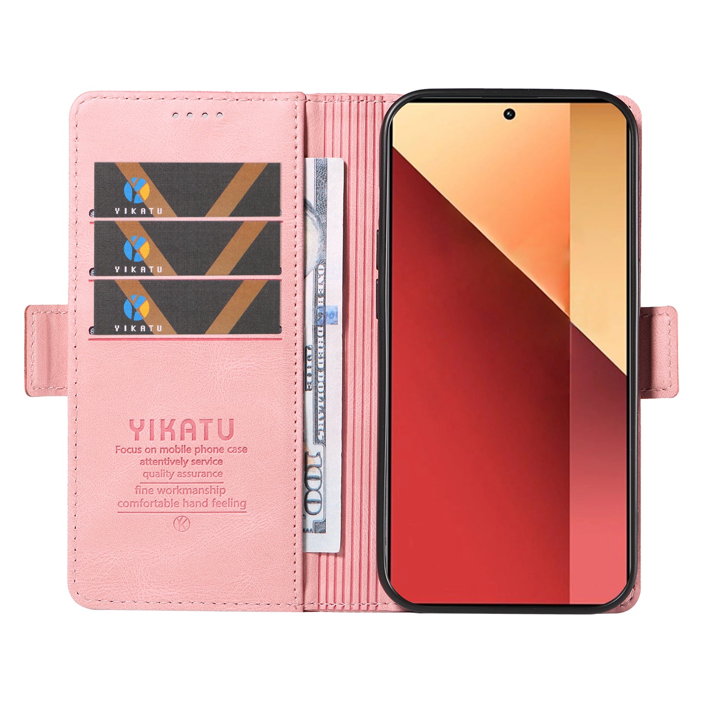 YIKATU YK-005 For Xiaomi Redmi Note 13 Pro 4G / Poco M6 Pro 4G Case Wallet Flip Phone Cover - Pink