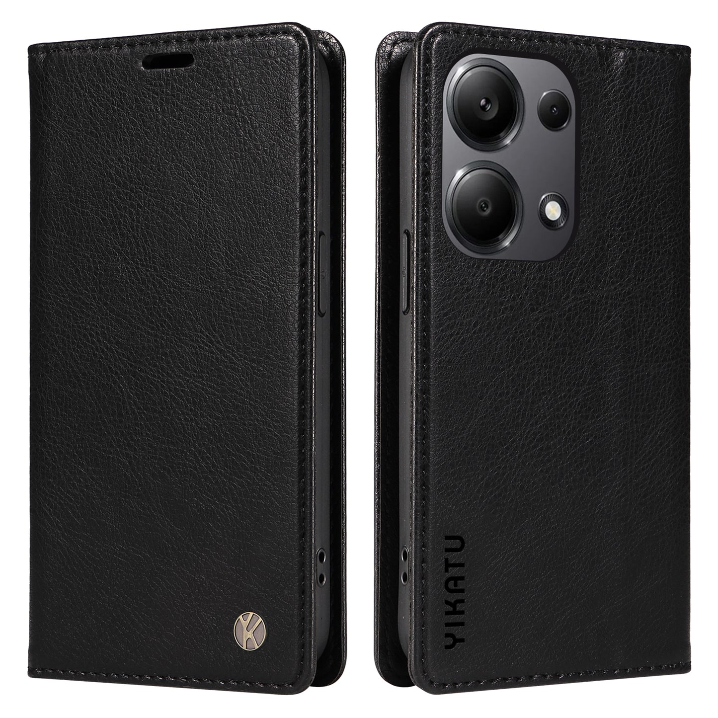 YIKATU YK-006 For Xiaomi Redmi Note 13 Pro 4G / Poco M6 Pro 4G Case Flip Wallet Phone Cover Litchi Texture - Black