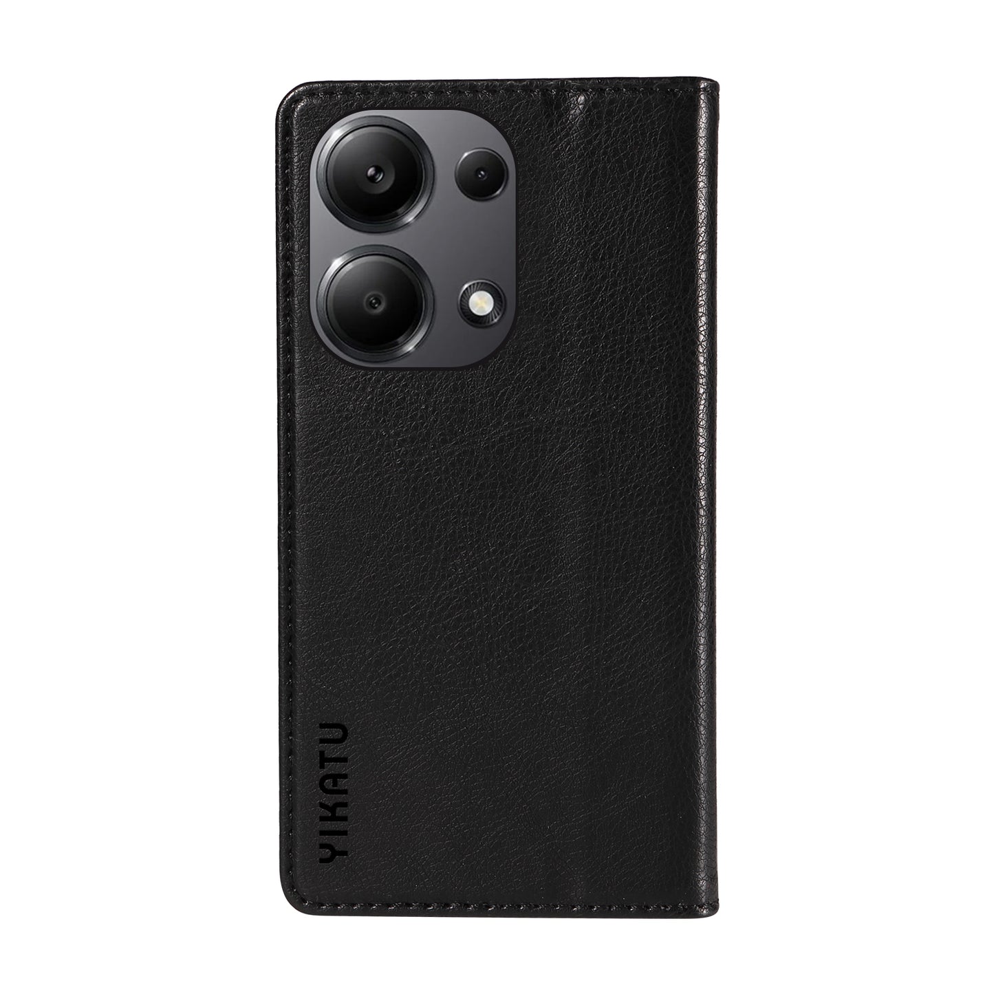 YIKATU YK-006 For Xiaomi Redmi Note 13 Pro 4G / Poco M6 Pro 4G Case Flip Wallet Phone Cover Litchi Texture - Black