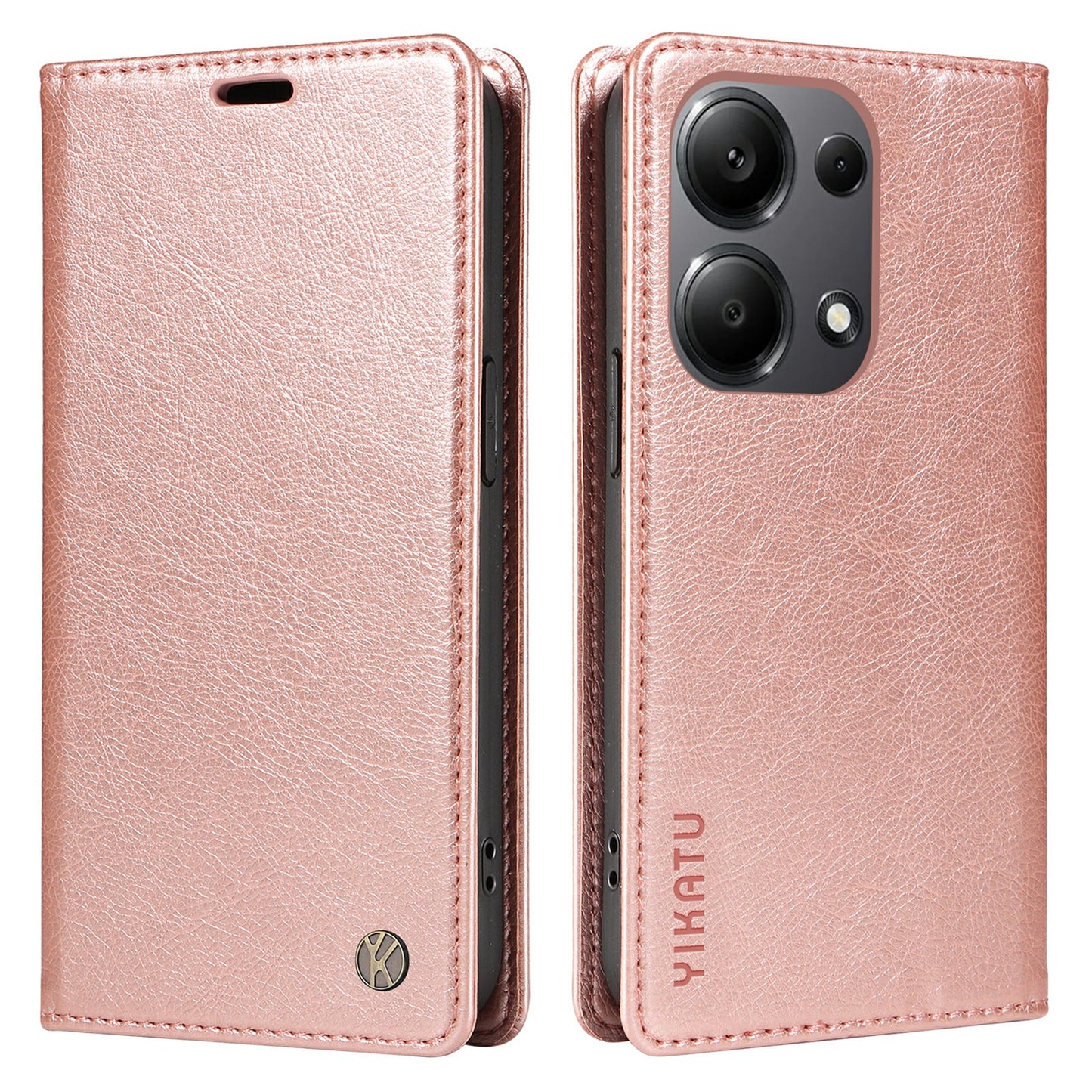 YIKATU YK-006 For Xiaomi Redmi Note 13 Pro 4G / Poco M6 Pro 4G Case Flip Wallet Phone Cover Litchi Texture - Rose Gold