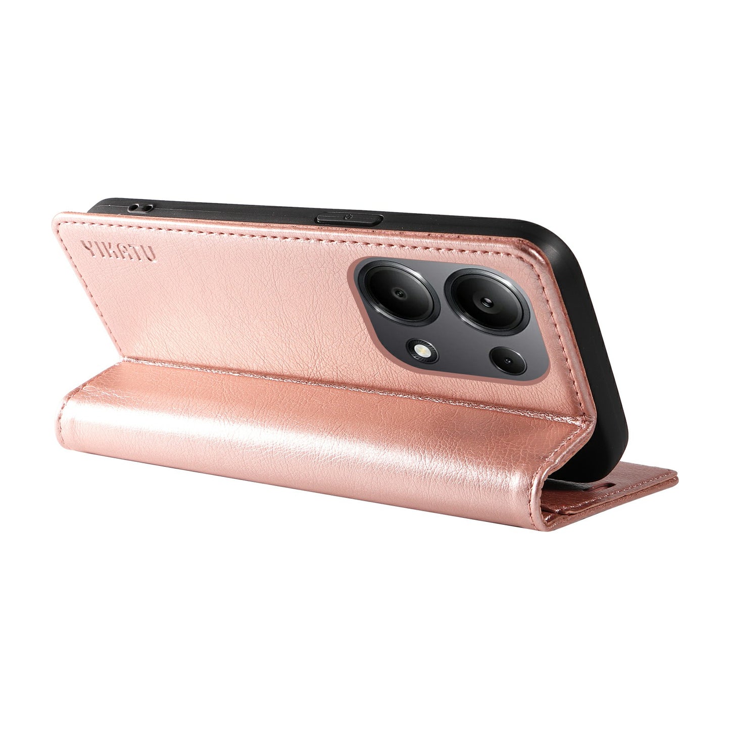 YIKATU YK-006 For Xiaomi Redmi Note 13 Pro 4G / Poco M6 Pro 4G Case Flip Wallet Phone Cover Litchi Texture - Rose Gold