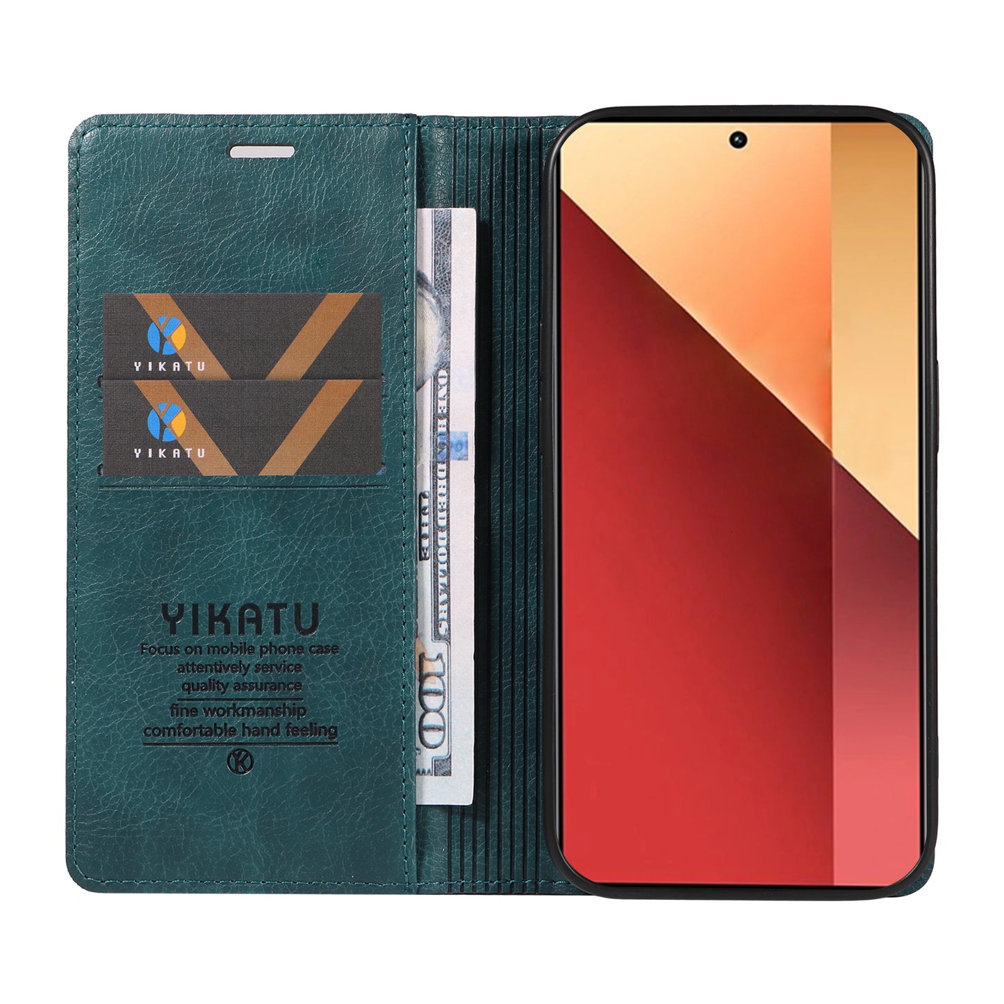 YIKATU YK-006 For Xiaomi Redmi Note 13 Pro 4G / Poco M6 Pro 4G Case Flip Wallet Phone Cover Litchi Texture - Blue