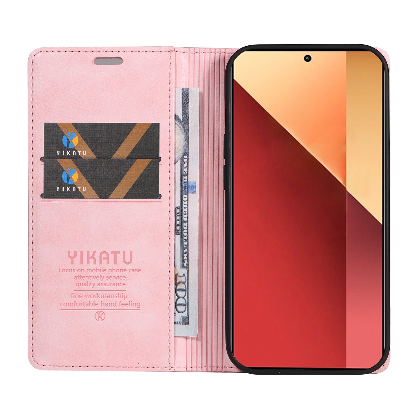 YIKATU YK-006 For Xiaomi Redmi Note 13 Pro 4G / Poco M6 Pro 4G Case Flip Wallet Phone Cover Litchi Texture - Pink