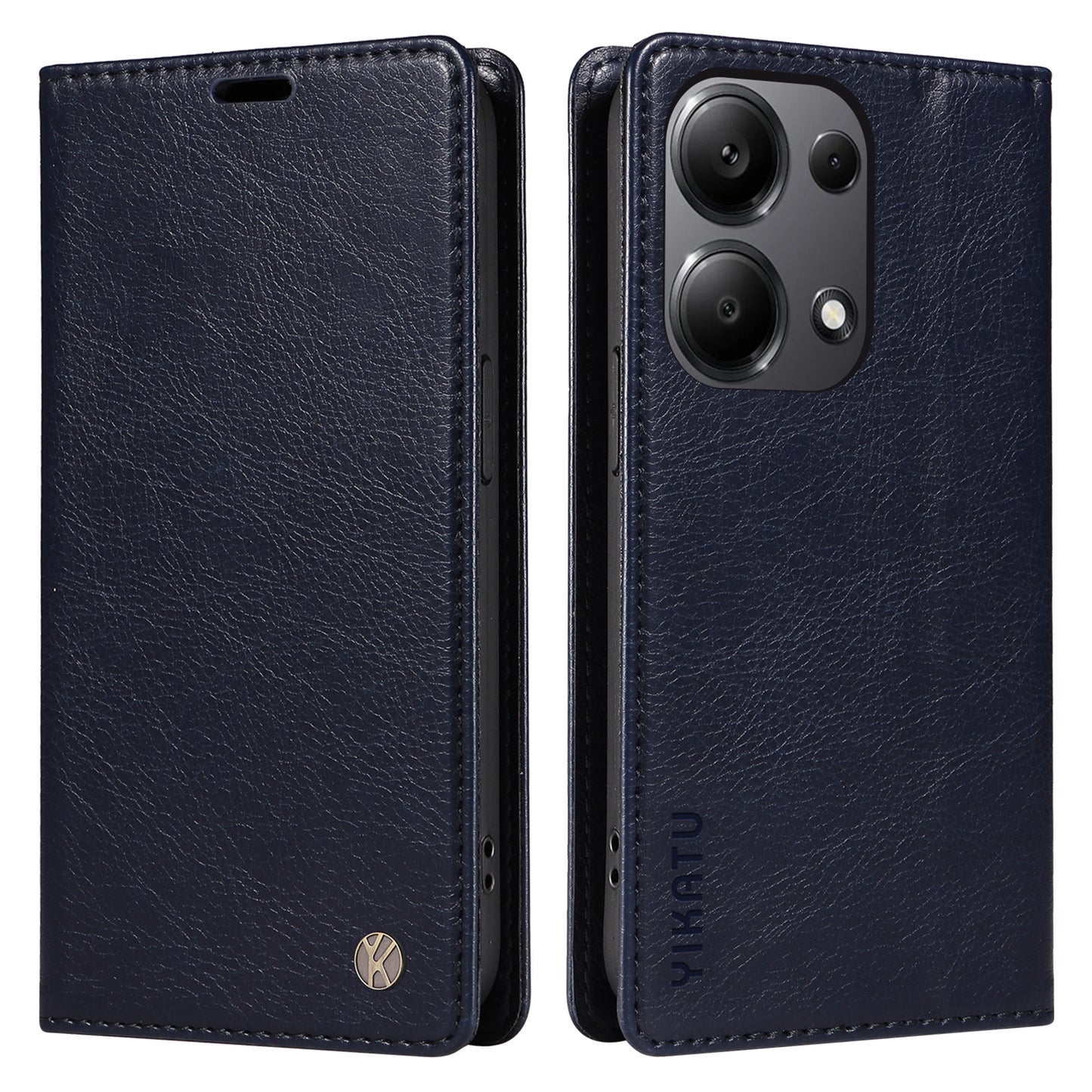 YIKATU YK-006 For Xiaomi Redmi Note 13 Pro 4G / Poco M6 Pro 4G Case Flip Wallet Phone Cover Litchi Texture - Navy Blue