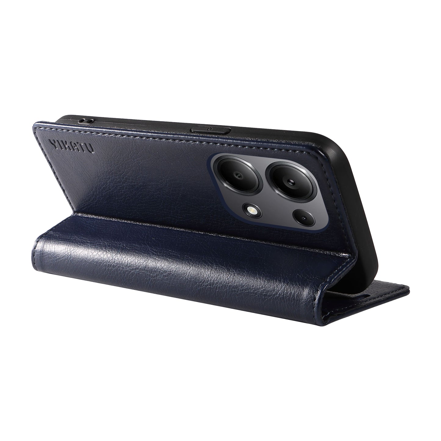 YIKATU YK-006 For Xiaomi Redmi Note 13 Pro 4G / Poco M6 Pro 4G Case Flip Wallet Phone Cover Litchi Texture - Navy Blue
