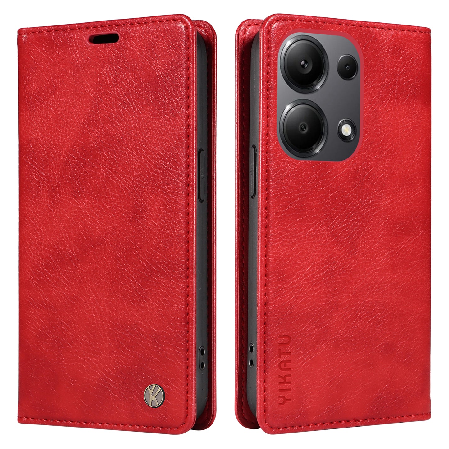 YIKATU YK-006 For Xiaomi Redmi Note 13 Pro 4G / Poco M6 Pro 4G Case Flip Wallet Phone Cover Litchi Texture - Red