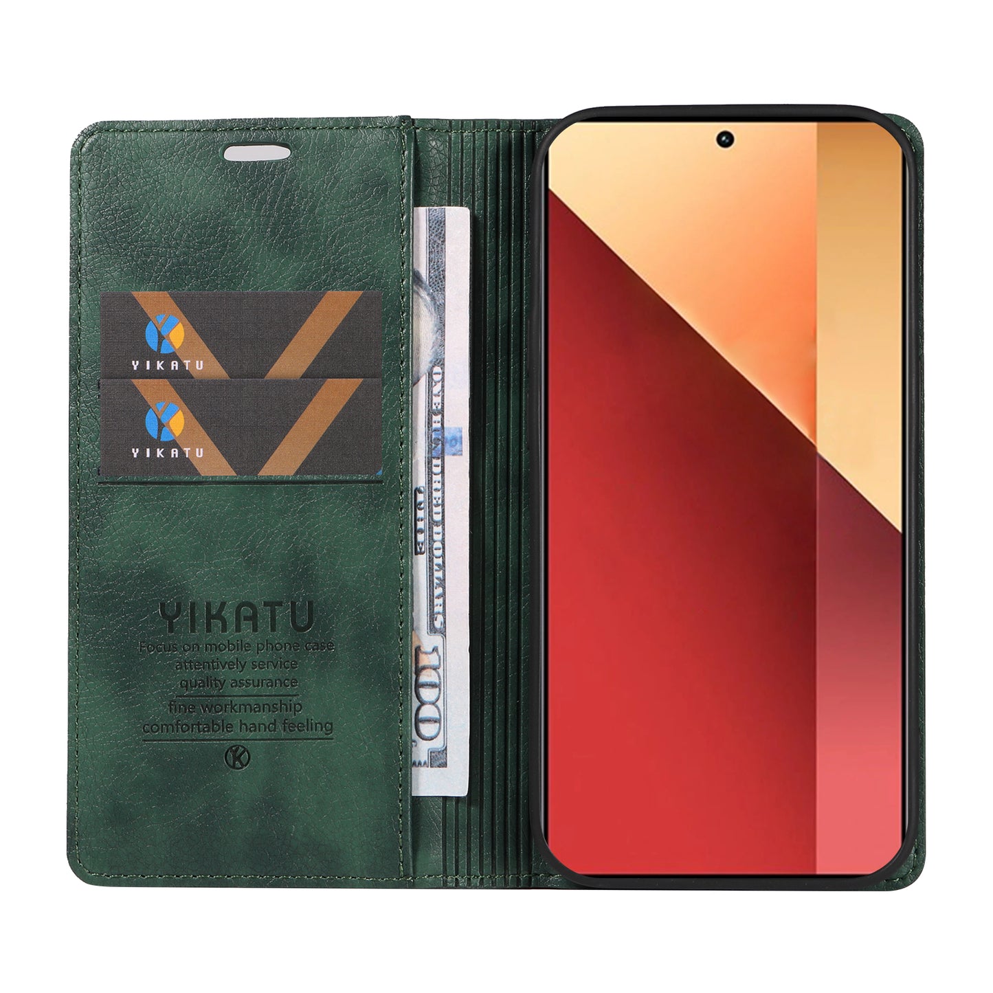 YIKATU YK-006 For Xiaomi Redmi Note 13 Pro 4G / Poco M6 Pro 4G Case Flip Wallet Phone Cover Litchi Texture - Green