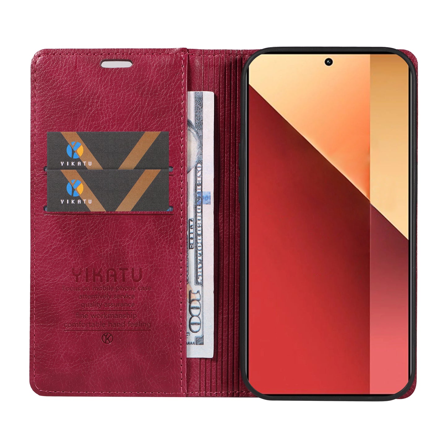 YIKATU YK-006 For Xiaomi Redmi Note 13 Pro 4G / Poco M6 Pro 4G Case Flip Wallet Phone Cover Litchi Texture - Wine Red