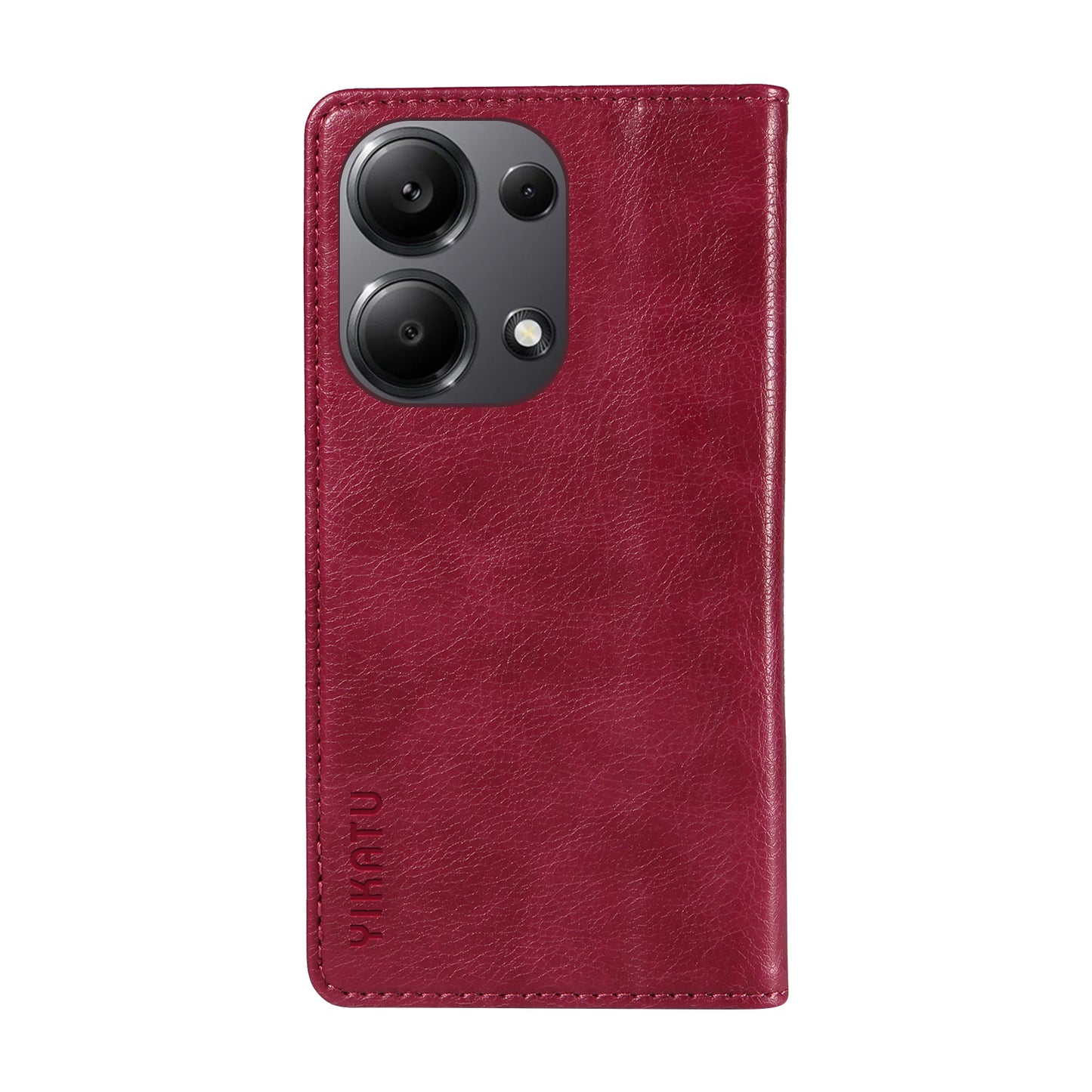 YIKATU YK-006 For Xiaomi Redmi Note 13 Pro 4G / Poco M6 Pro 4G Case Flip Wallet Phone Cover Litchi Texture - Wine Red