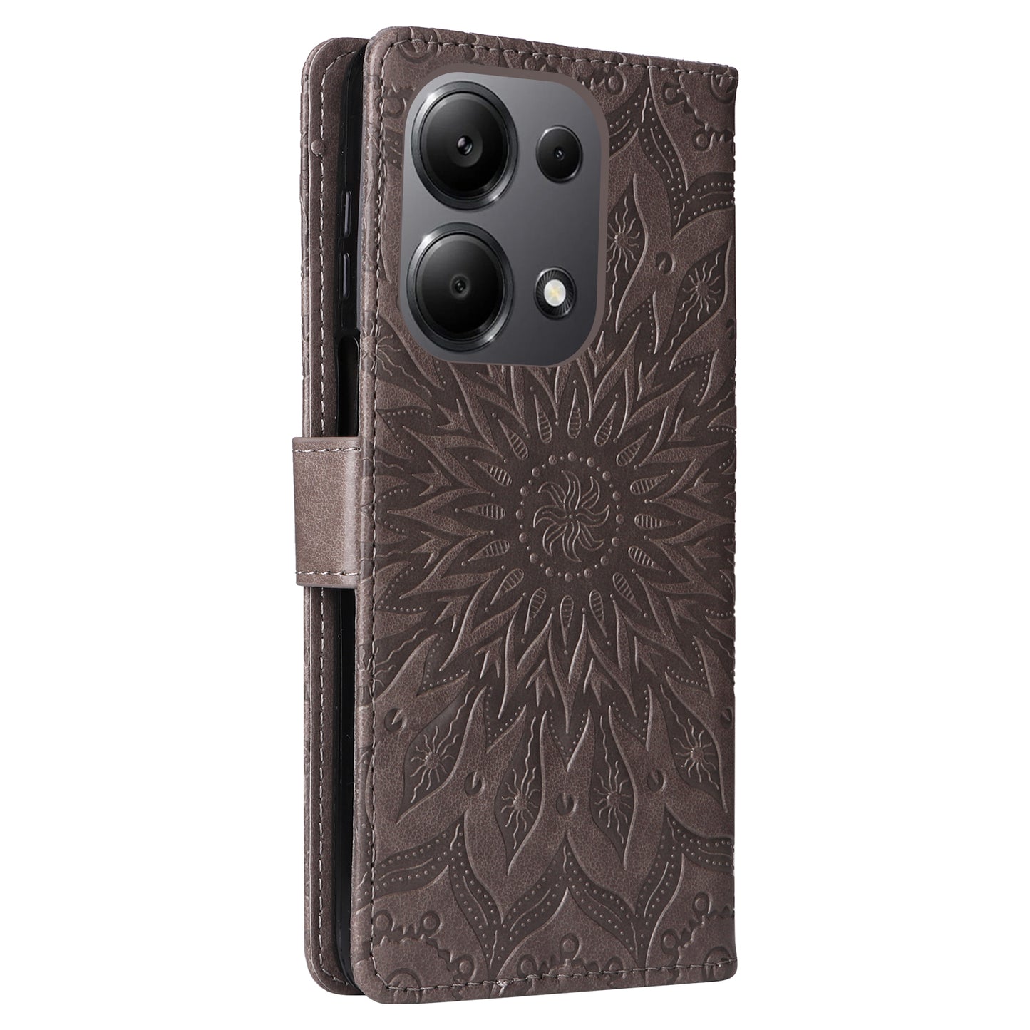 KT Imprinting Flower Series-1 For Xiaomi Redmi Note 13 Pro 4G / Poco M6 Pro 4G Case Sunflower Stand Cover - Grey