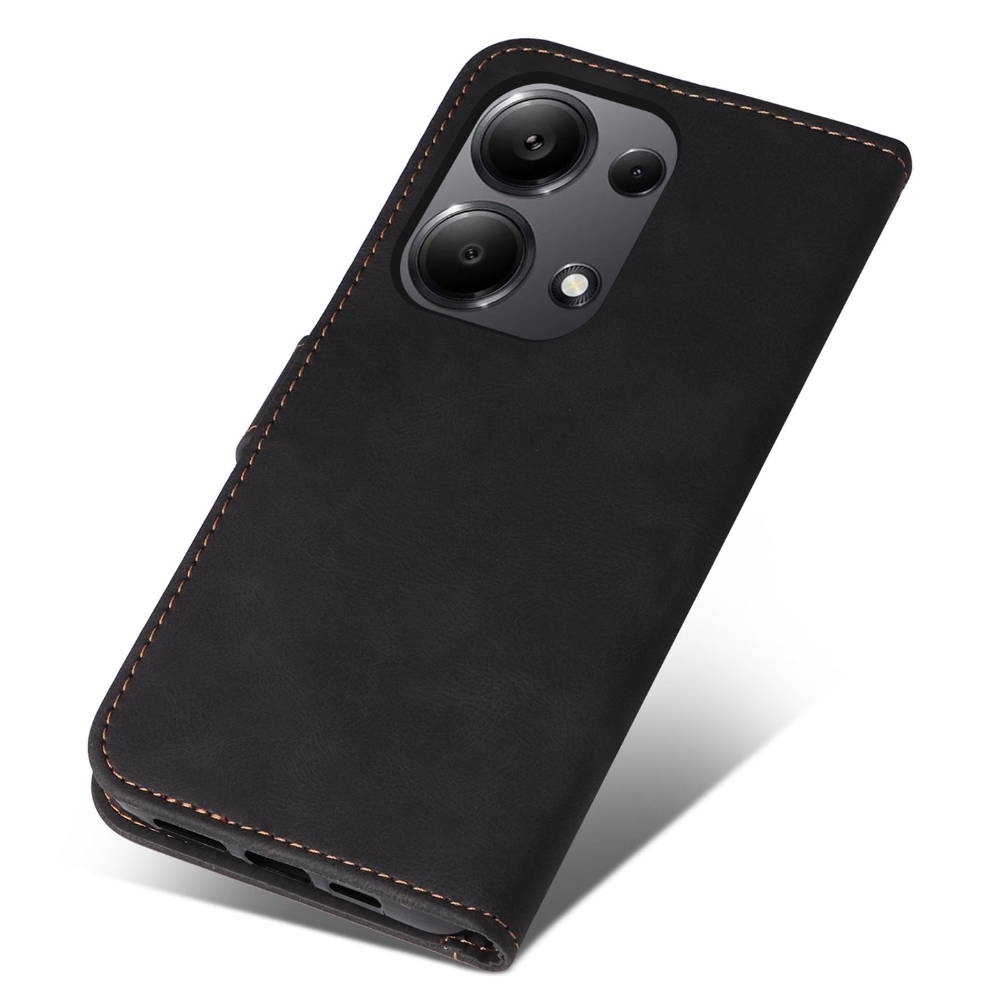 For Xiaomi Redmi Note 13 Pro 4G / Poco M6 Pro 4G Phone Case Three-color Splicing Stand Cover - Black