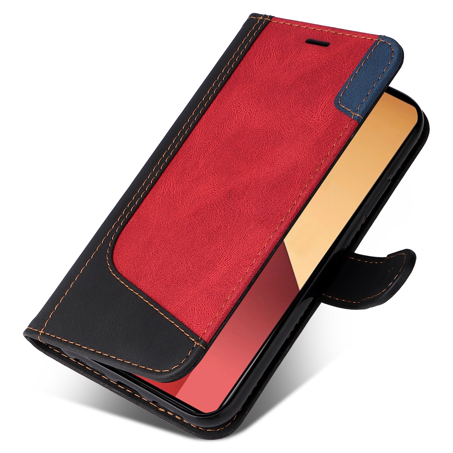 For Xiaomi Redmi Note 13 Pro 4G / Poco M6 Pro 4G Phone Case Three-color Splicing Stand Cover - Black