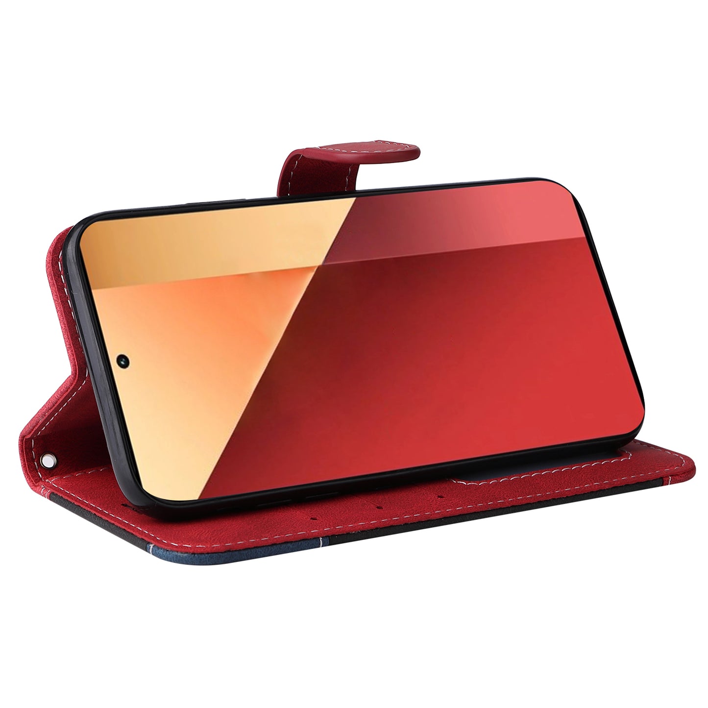 For Xiaomi Redmi Note 13 Pro 4G / Poco M6 Pro 4G Phone Case Three-color Splicing Stand Cover - Red