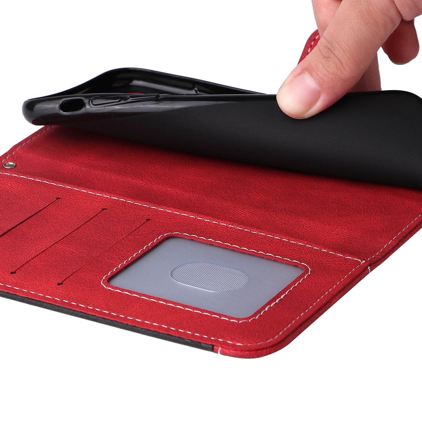For Xiaomi Redmi Note 13 Pro 4G / Poco M6 Pro 4G Phone Case Three-color Splicing Stand Cover - Red