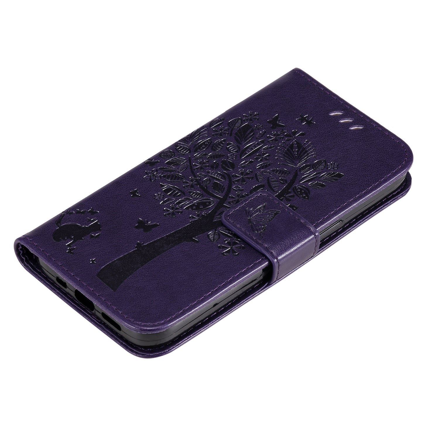 KT Imprinting Flower Series-3 For Xiaomi Redmi Note 13 Pro 4G / Poco M6 Pro 4G Case Cat Tree Pattern Wallet Cover - Dark Purple