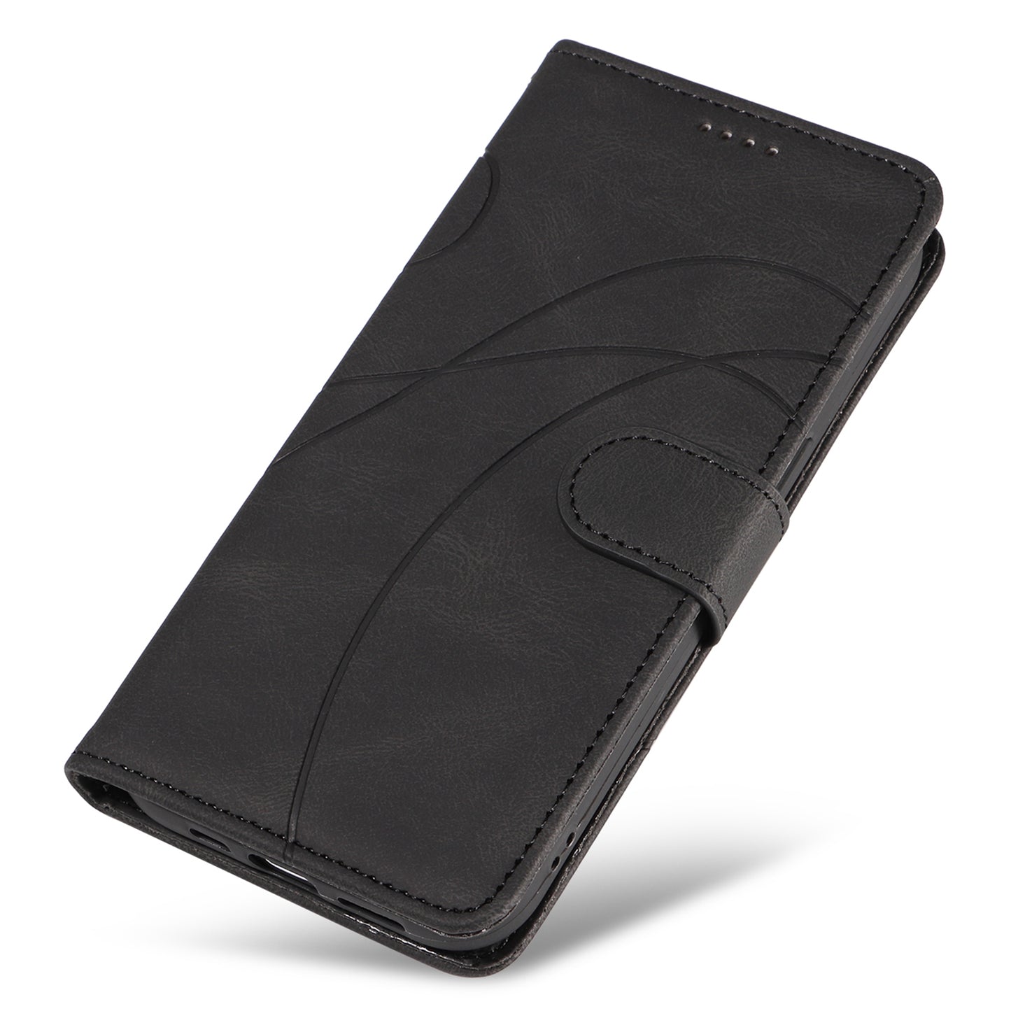 For Xiaomi Redmi Note 13 Pro 4G / Poco M6 Pro 4G Case Imprinted Curved Line Leather Cover - Black