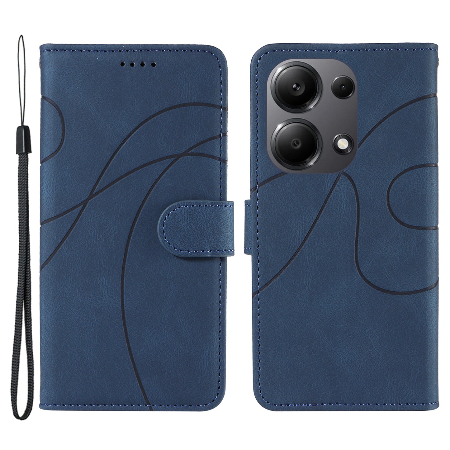 For Xiaomi Redmi Note 13 Pro 4G / Poco M6 Pro 4G Case Imprinted Curved Line Leather Cover - Blue
