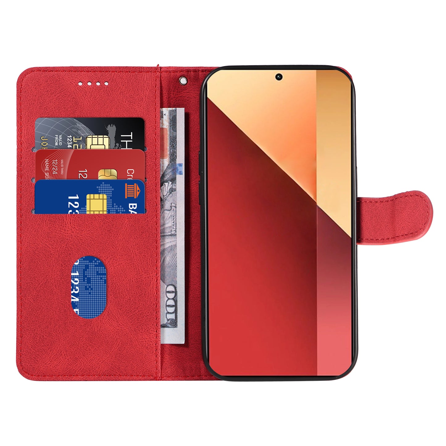 For Xiaomi Redmi Note 13 Pro 4G / Poco M6 Pro 4G Case Imprinted Curved Line Leather Cover - Red
