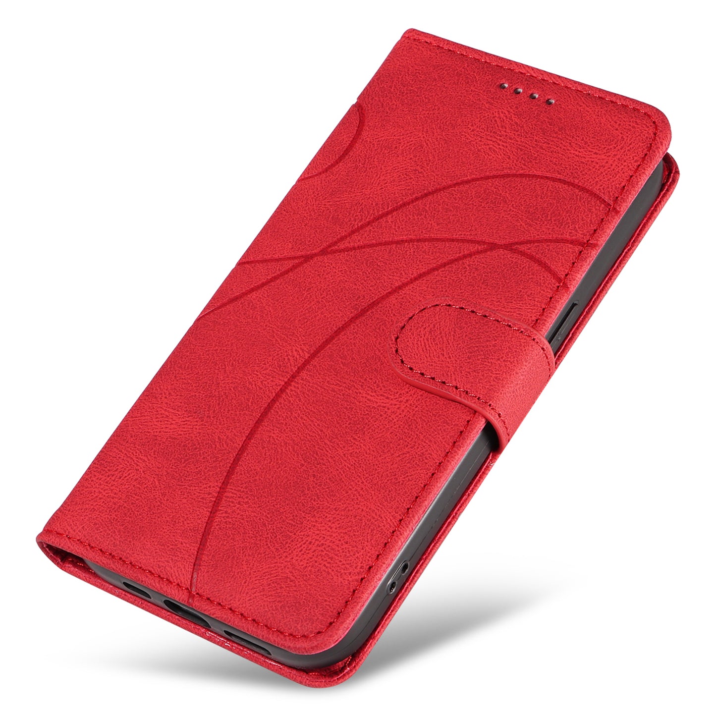 For Xiaomi Redmi Note 13 Pro 4G / Poco M6 Pro 4G Case Imprinted Curved Line Leather Cover - Red