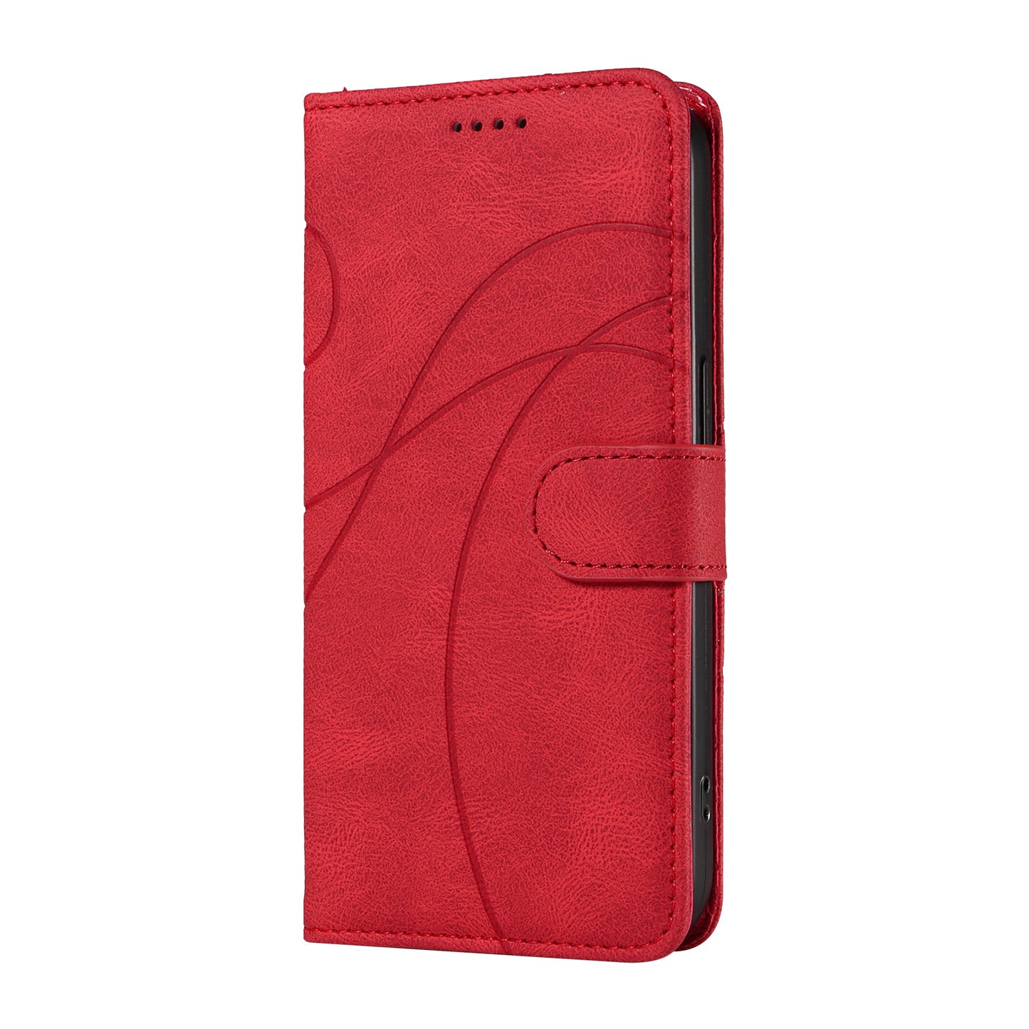 For Xiaomi Redmi Note 13 Pro 4G / Poco M6 Pro 4G Case Imprinted Curved Line Leather Cover - Red