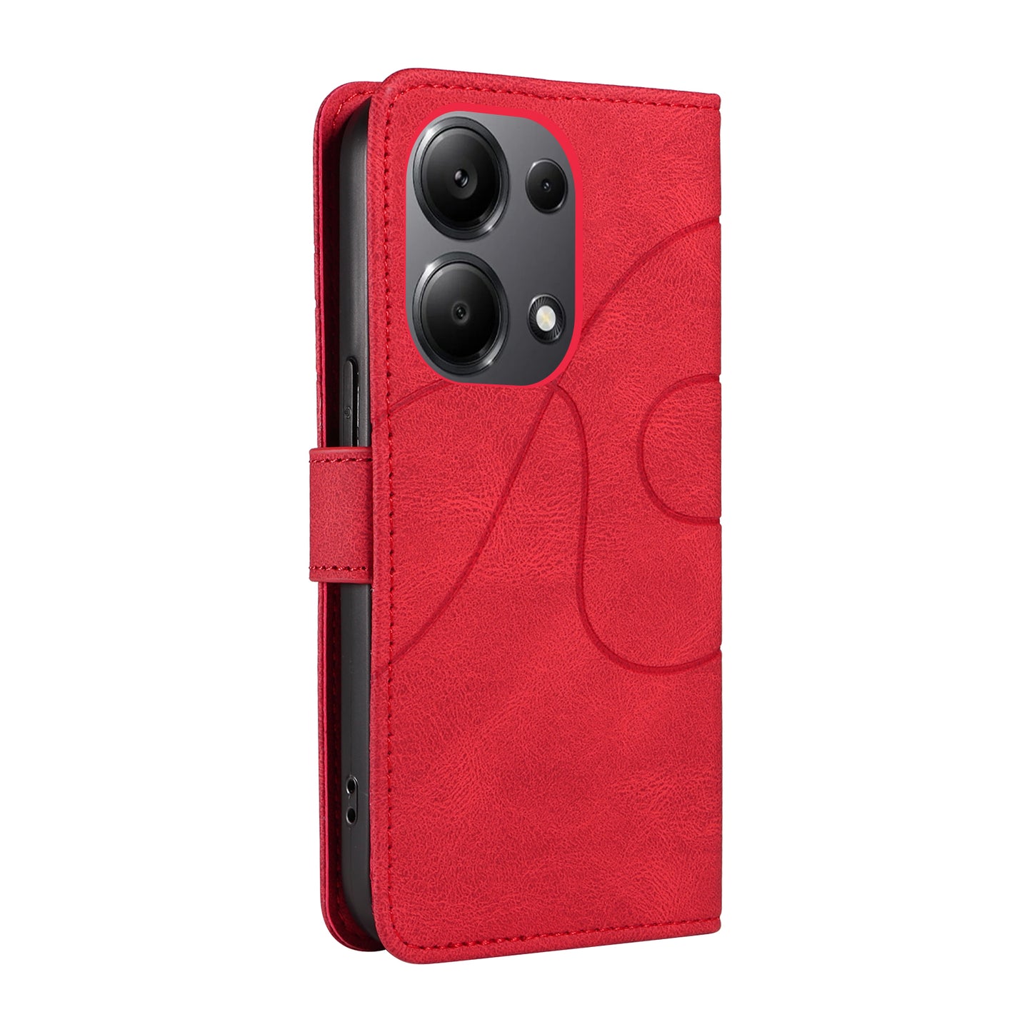 For Xiaomi Redmi Note 13 Pro 4G / Poco M6 Pro 4G Case Imprinted Curved Line Leather Cover - Red