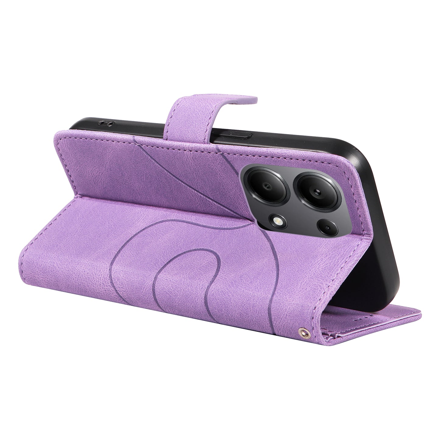For Xiaomi Redmi Note 13 Pro 4G / Poco M6 Pro 4G Case Imprinted Curved Line Leather Cover - Light Purple