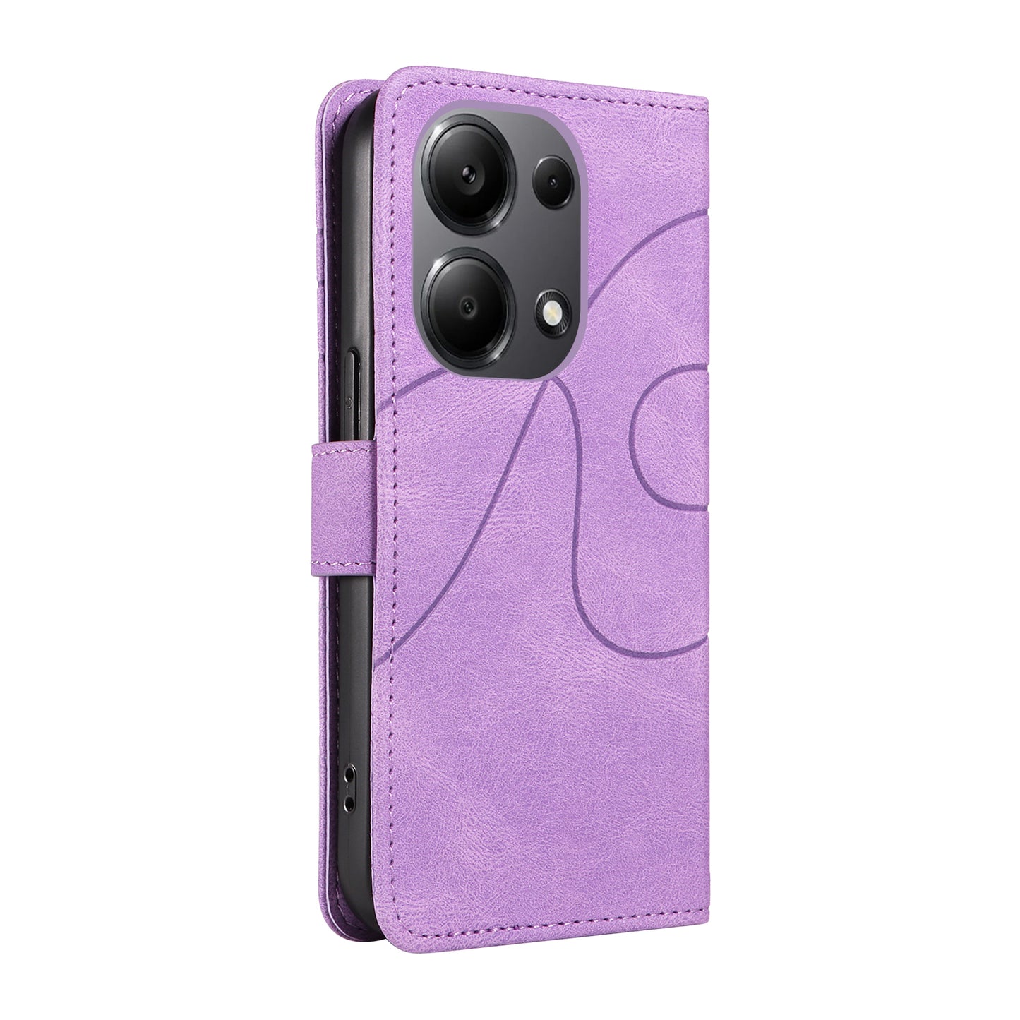 For Xiaomi Redmi Note 13 Pro 4G / Poco M6 Pro 4G Case Imprinted Curved Line Leather Cover - Light Purple