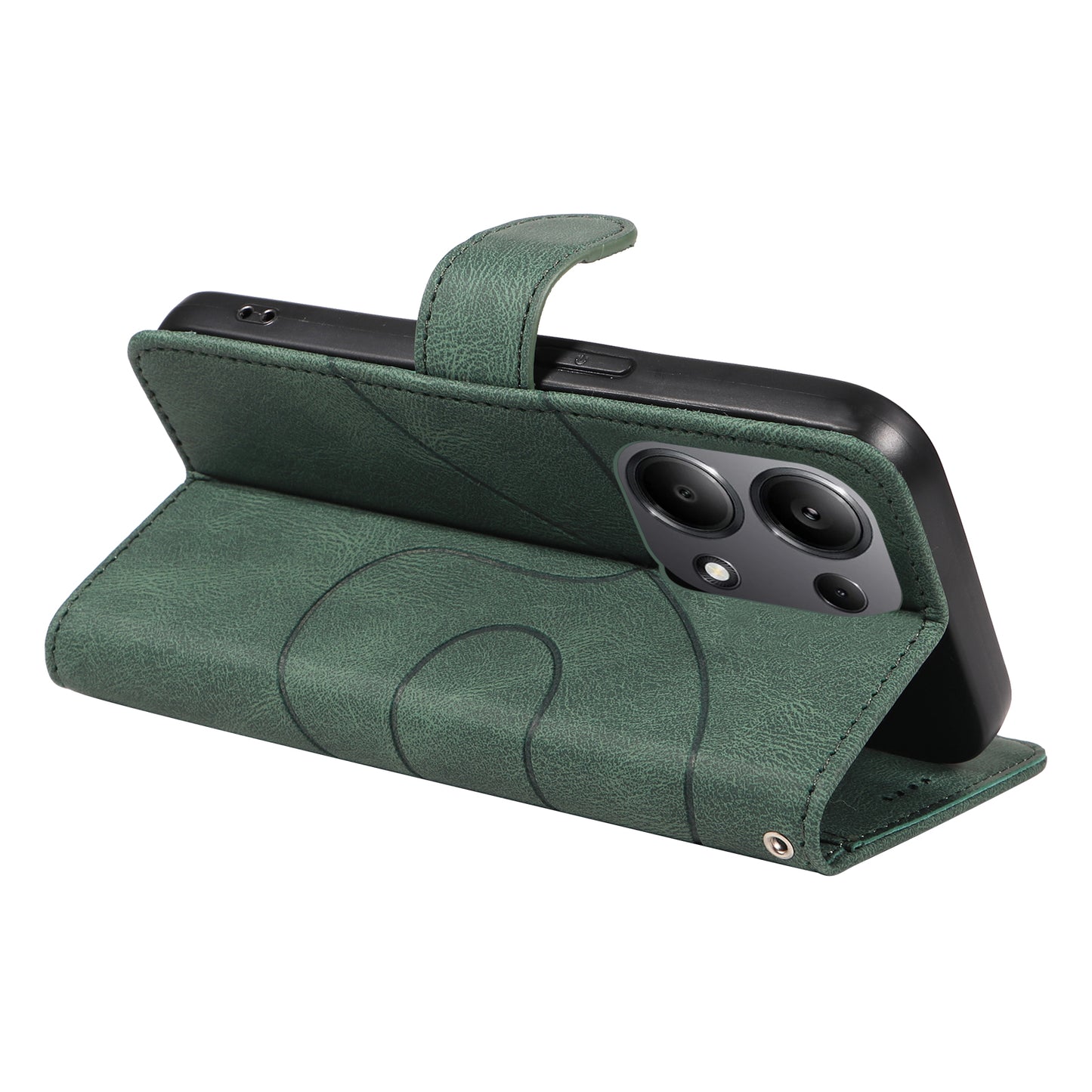 For Xiaomi Redmi Note 13 Pro 4G / Poco M6 Pro 4G Case Imprinted Curved Line Leather Cover - Green