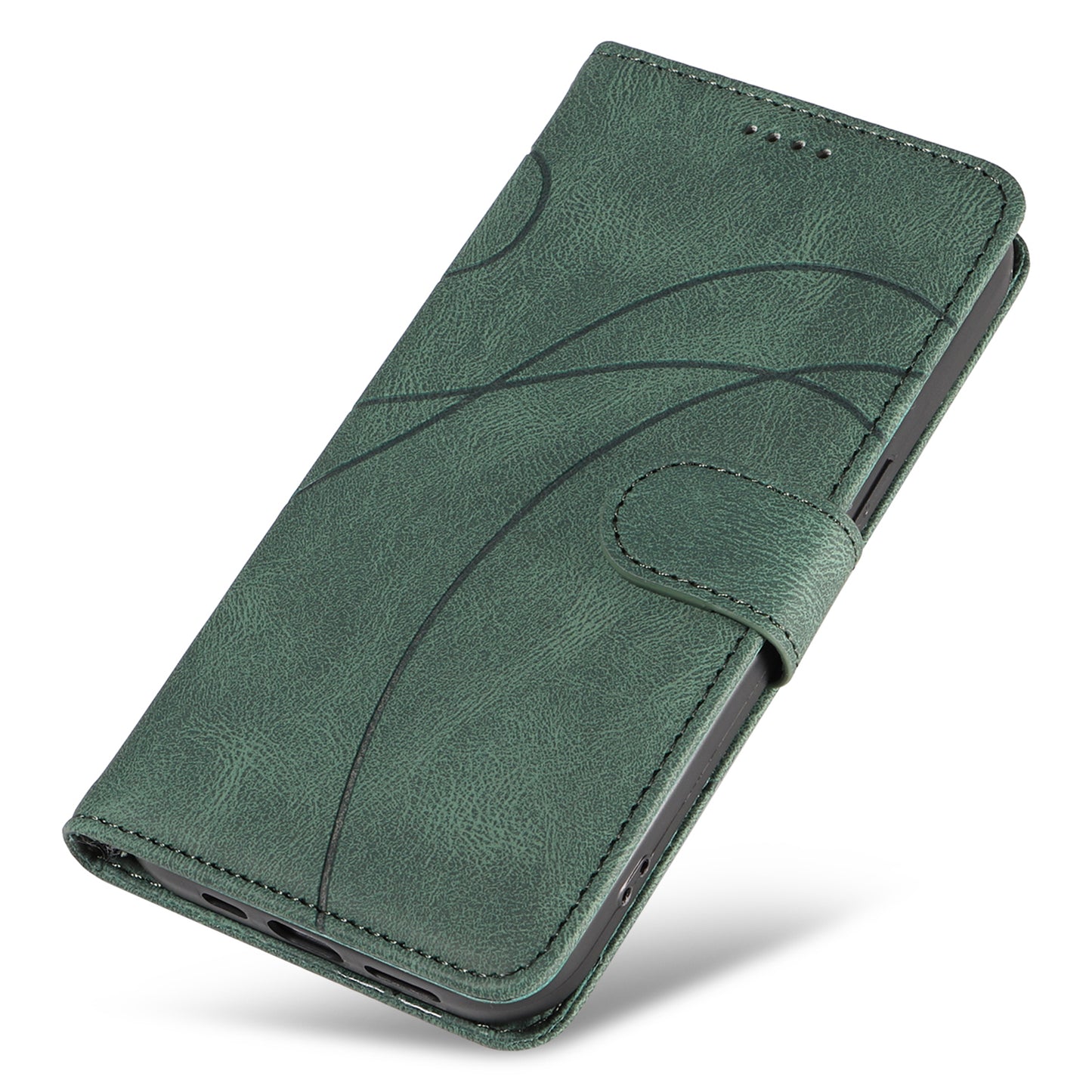 For Xiaomi Redmi Note 13 Pro 4G / Poco M6 Pro 4G Case Imprinted Curved Line Leather Cover - Green