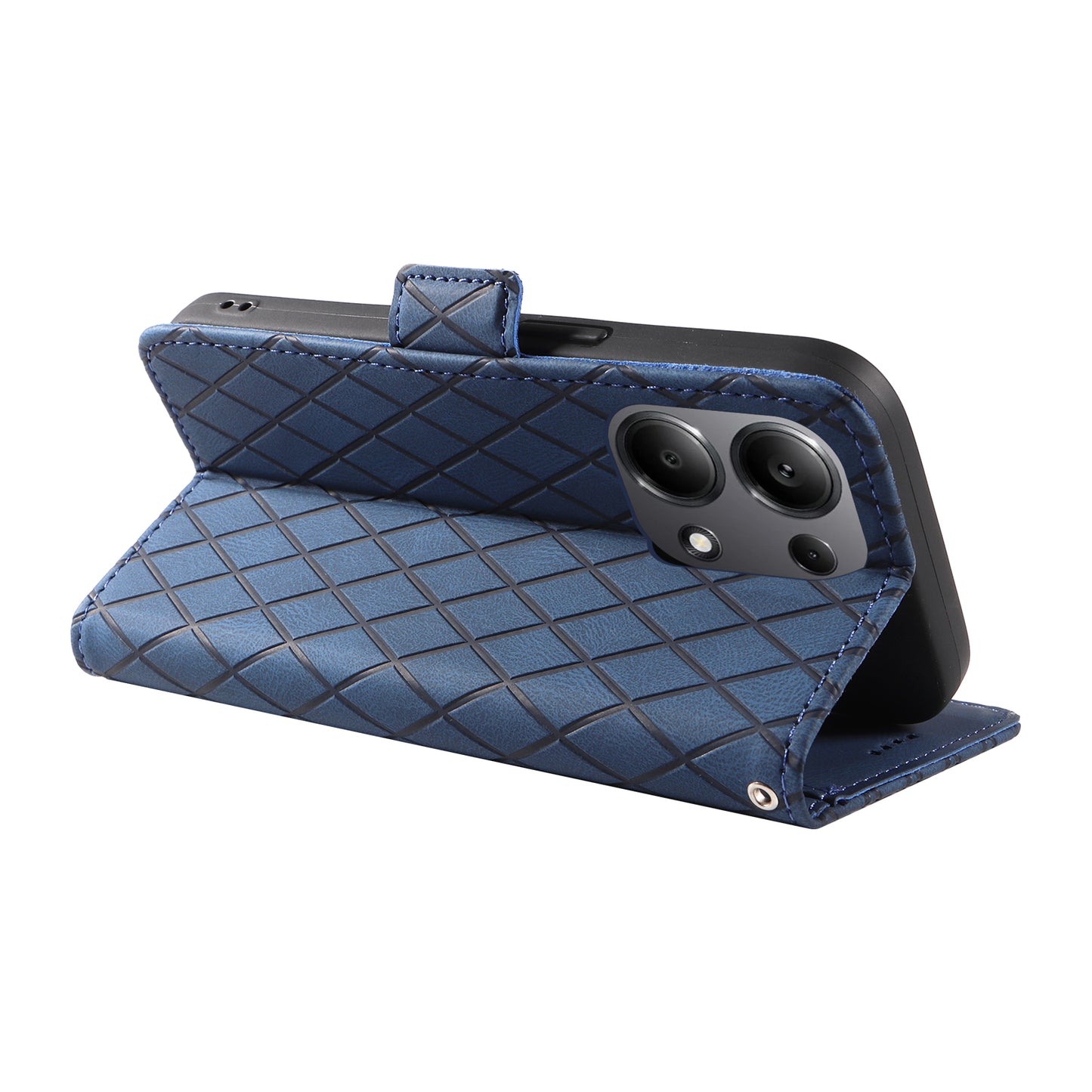 For Xiaomi Redmi Note 13 Pro 4G / Poco M6 Pro 4G Magnetic Case Leather Wallet Cover with Rhombus Pattern - Blue
