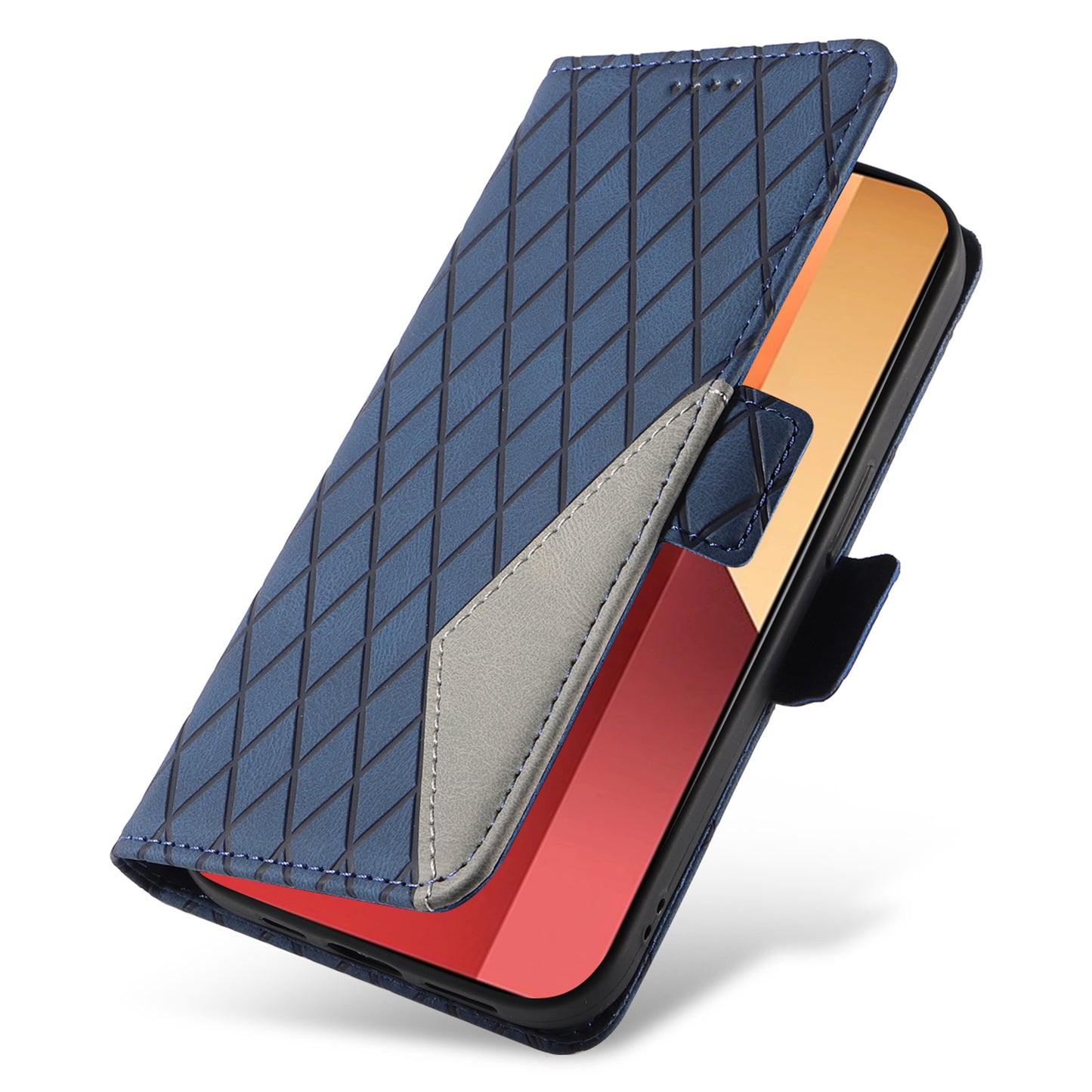 For Xiaomi Redmi Note 13 Pro 4G / Poco M6 Pro 4G Magnetic Case Leather Wallet Cover with Rhombus Pattern - Blue