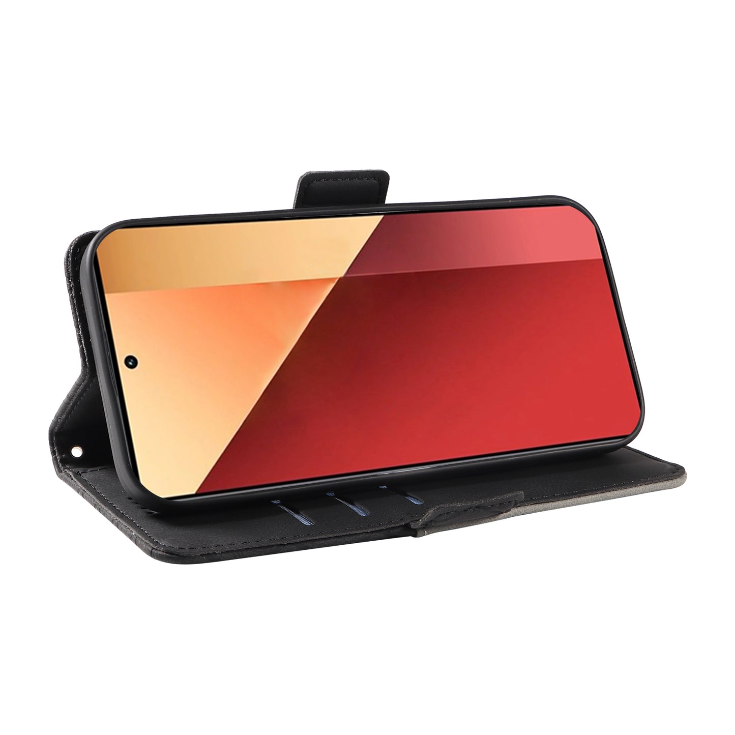 For Xiaomi Redmi Note 13 Pro 4G / Poco M6 Pro 4G Magnetic Case Leather Wallet Cover with Rhombus Pattern - Black