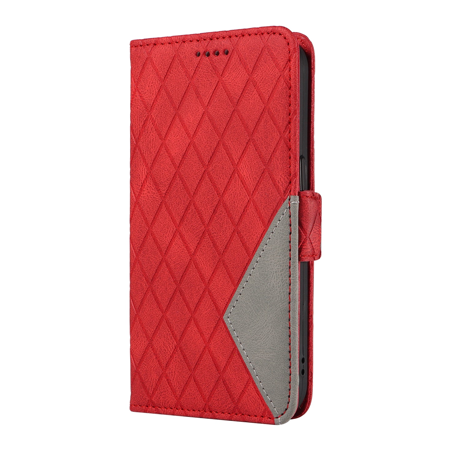 For Xiaomi Redmi Note 13 Pro 4G / Poco M6 Pro 4G Magnetic Case Leather Wallet Cover with Rhombus Pattern - Red