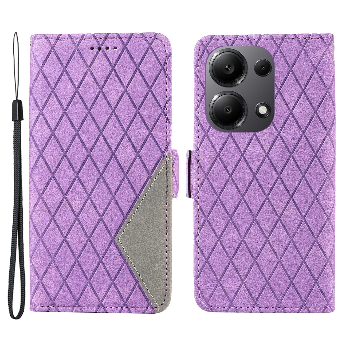 For Xiaomi Redmi Note 13 Pro 4G / Poco M6 Pro 4G Magnetic Case Leather Wallet Cover with Rhombus Pattern - Light Purple