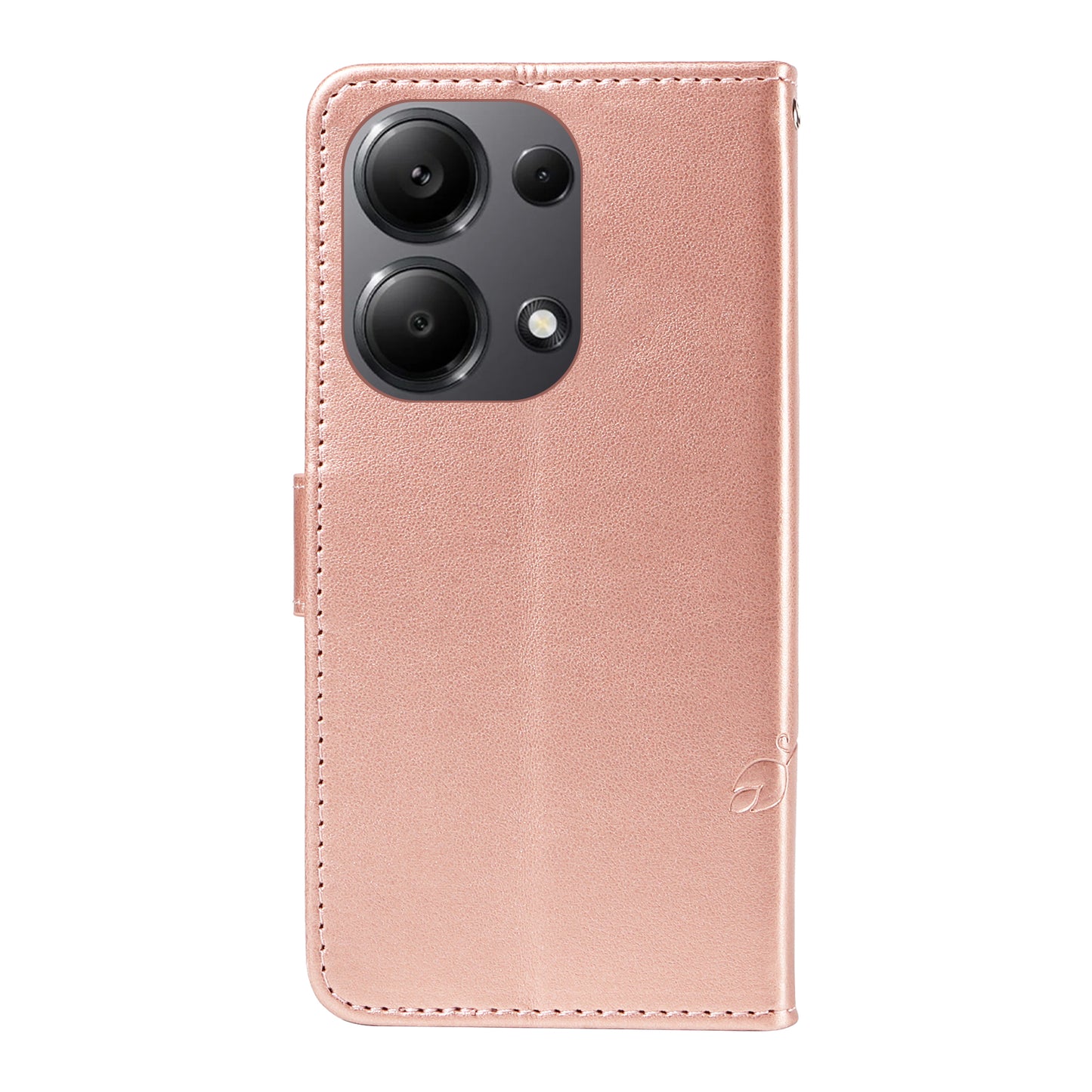 For Xiaomi Redmi Note 13 Pro 4G / Poco M6 Pro 4G Case Butterfly Flower Pattern Wallet Style Phone Cover - Rose Gold